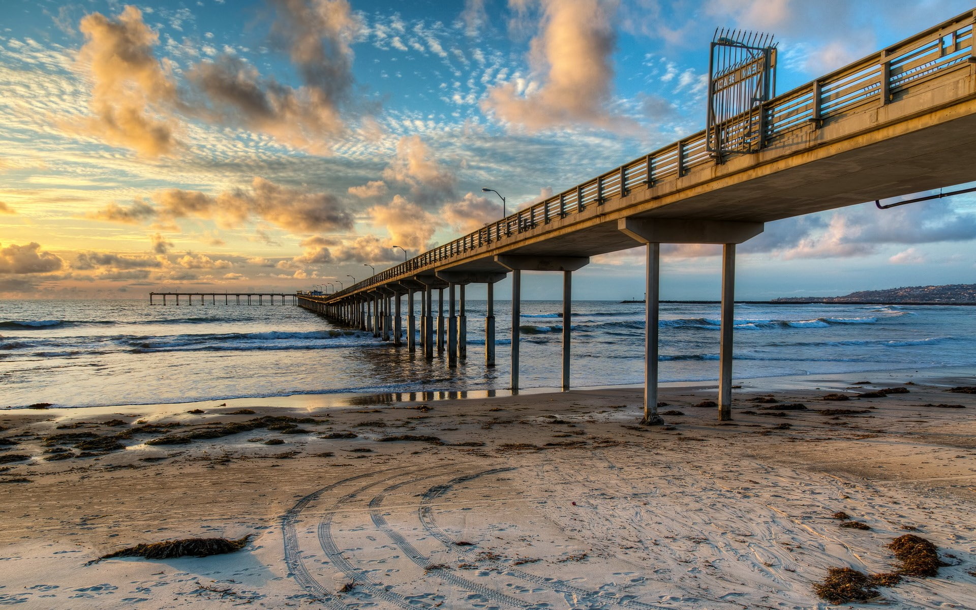sky, land, built structure, sunset, pier, architectural column, outdoors, beauty in nature, full screen nature  desktop hdmi 1920x1200, architecture, horizon over water, HD Wallpaper