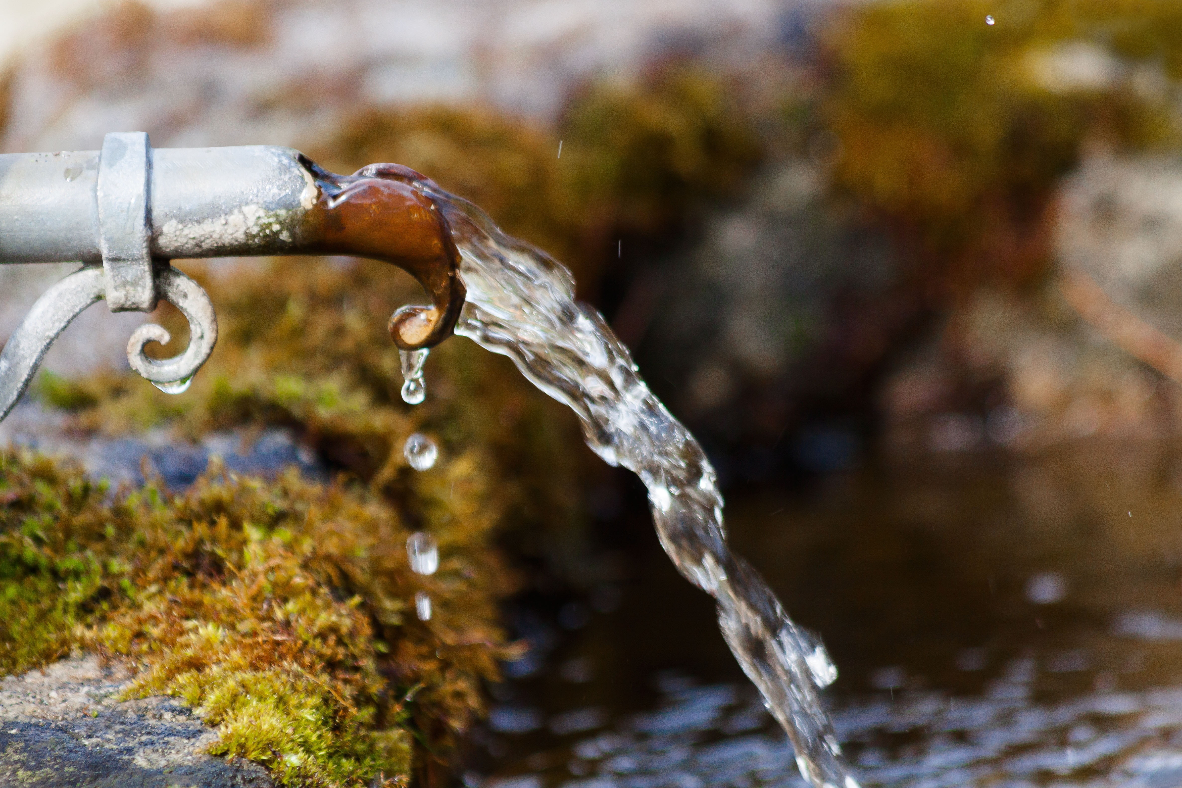 nature, focus, photography, faucet, flowing, stone trough, clean, pipe - tube, moss, stainless, water, falling water, stream - flowing water, day, splash, HD Wallpaper