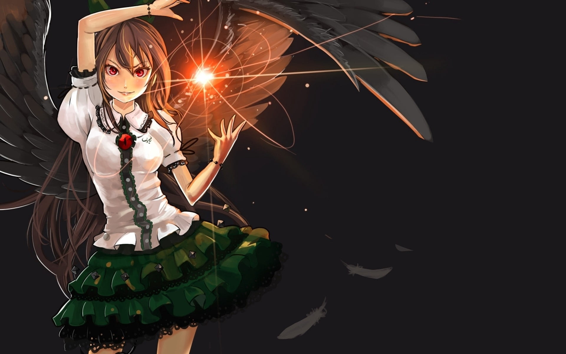 wings, glowing, illustration, vector, halloween, dark, brown, art, arts culture and entertainment, anime, girl, black background, fire, black Color, females, HD Wallpaper