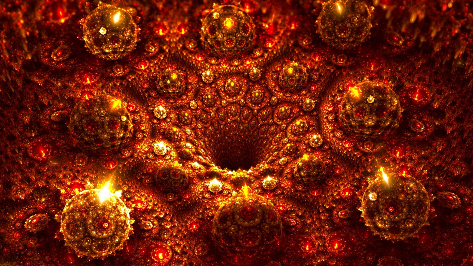 1080P, abstract, gold colored, textured, backgrounds, lighting equipment, no people, night, red, decoration, fractal, shiny, artwork, liquid, bright, close-up, HD Wallpaper