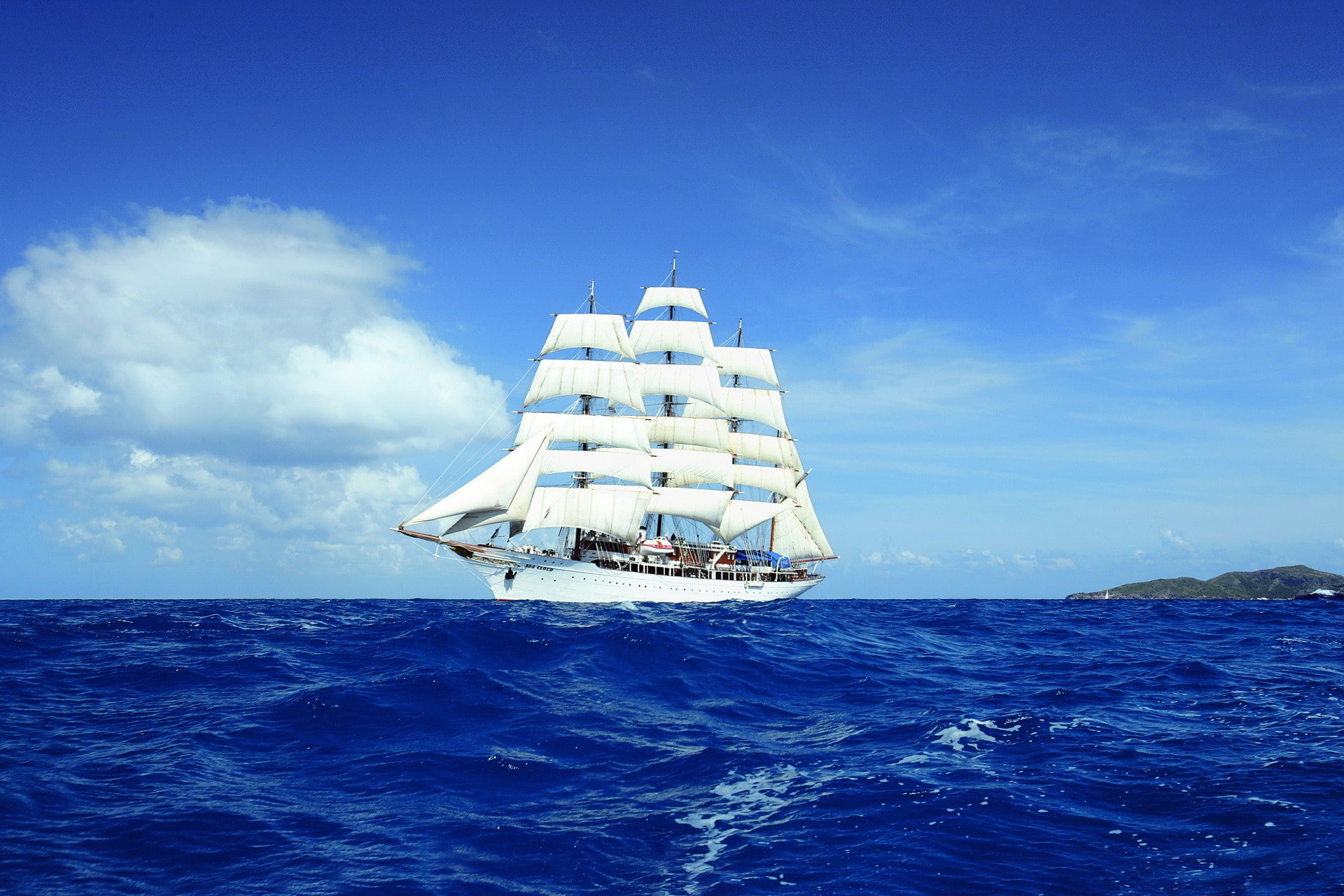 outdoors, luxury, sea, travel, nature, blue, transportation, yacht, sailing, 1080P, nautical vessel, water, cloud - sky, horizon over water, sky, no people, HD Wallpaper
