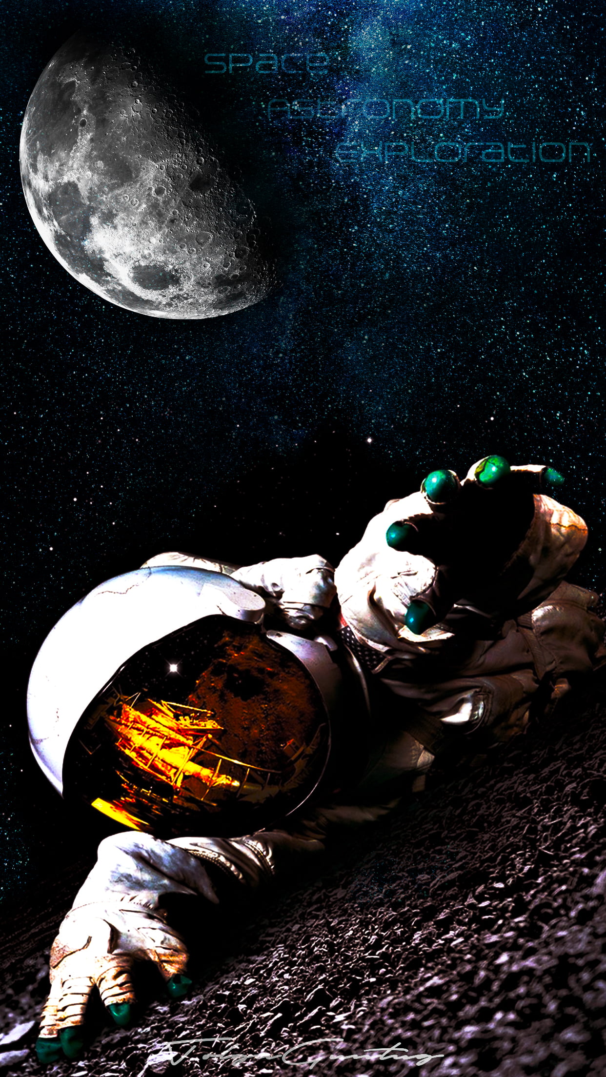 photo manipulation, space, 1080P, astronaut, freshness, studio shot, NASA, Moon, high angle view, digital composite, dark, nature, one person, indoors, Phone HD Wallpaper