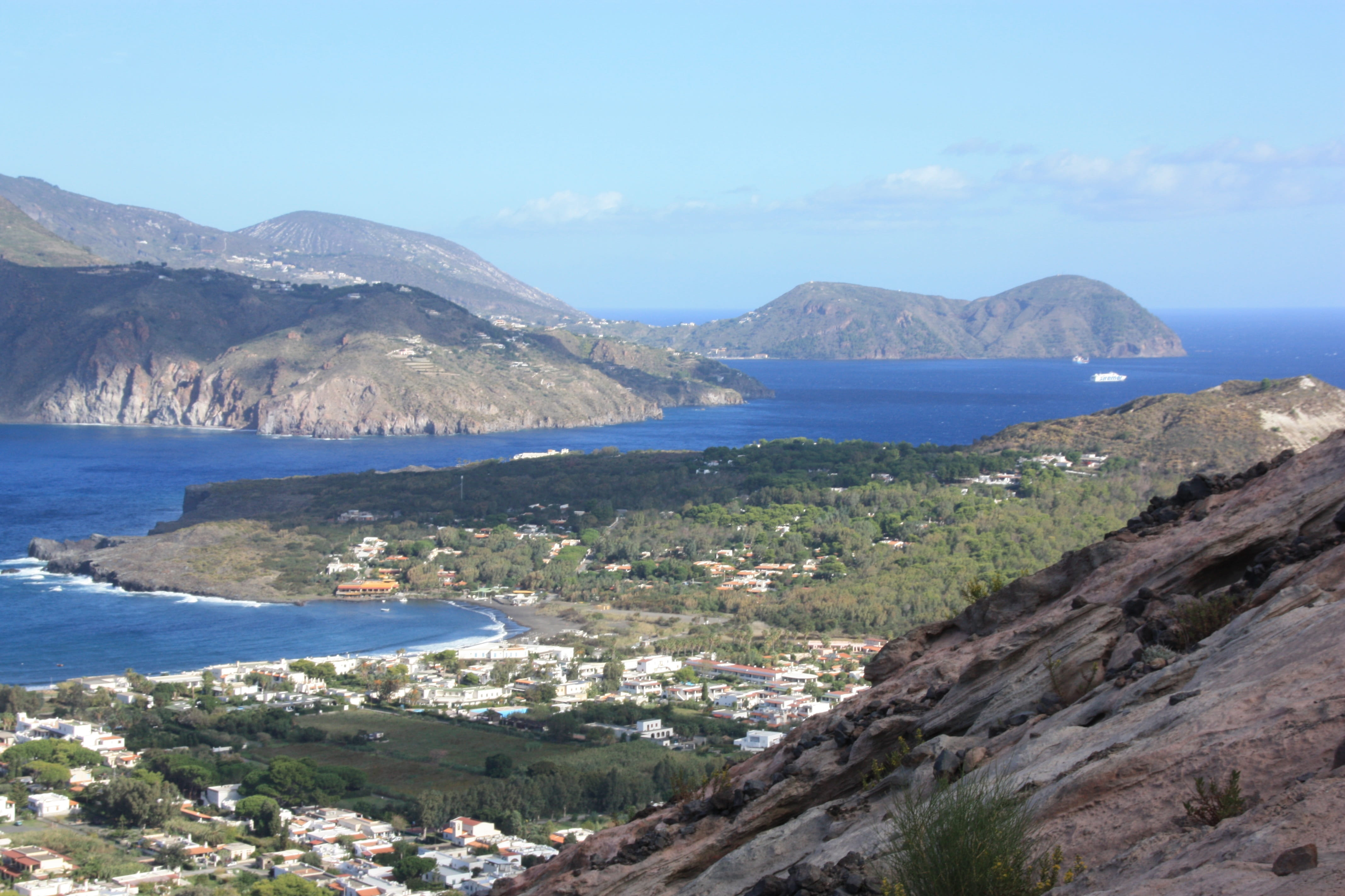 rock, mountain, lipari, mountain range, sea, tranquil scene, eolienne, cloud - sky, sky, idyllic, salina, tranquility, 4K, scenics - nature, beauty in nature, HD Wallpaper