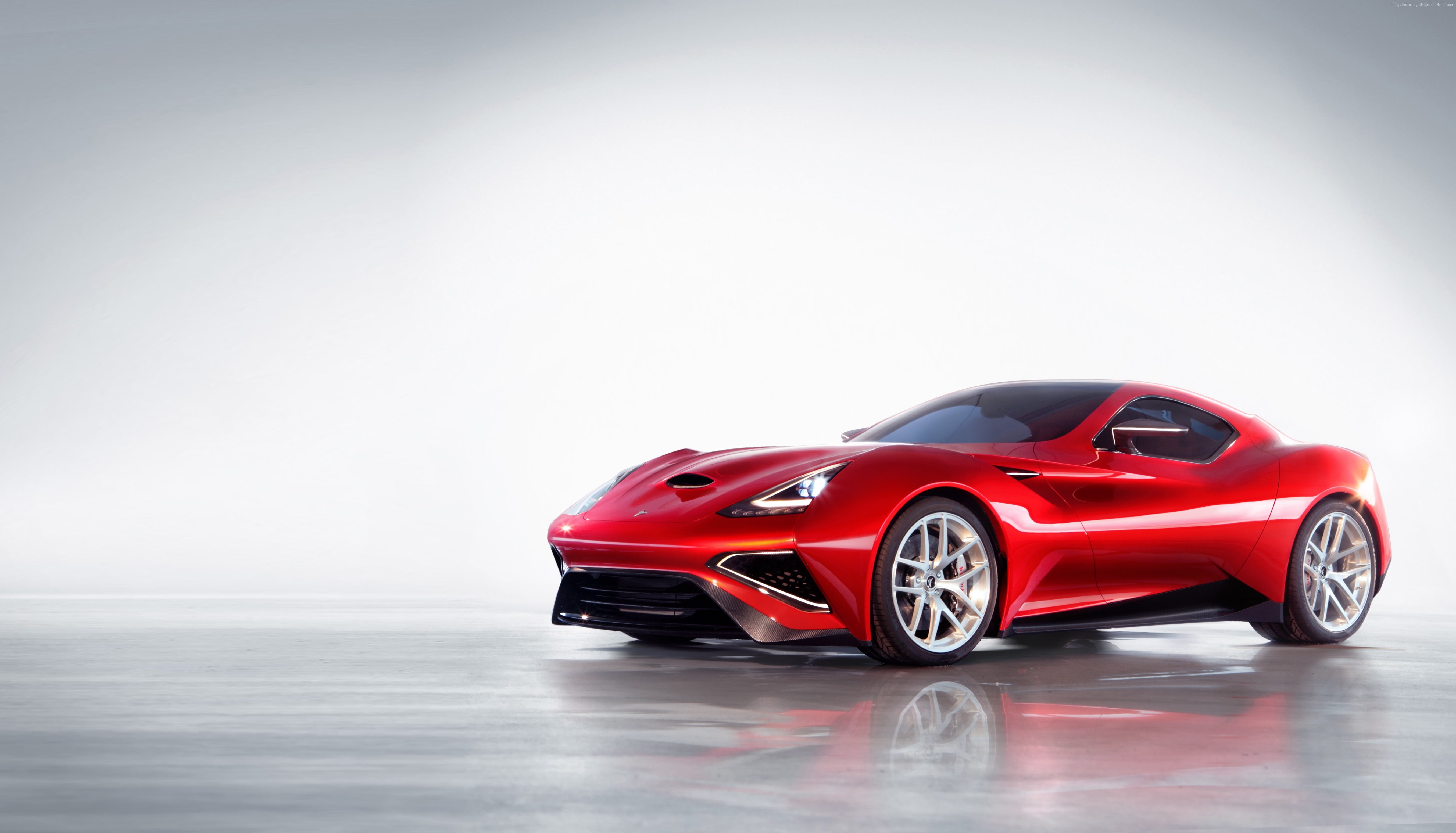 hybrid, Shanghai, sports car, 5K, Н-Turismo, Icona, Icona Vulcano, supercar, red, front, HD Wallpaper