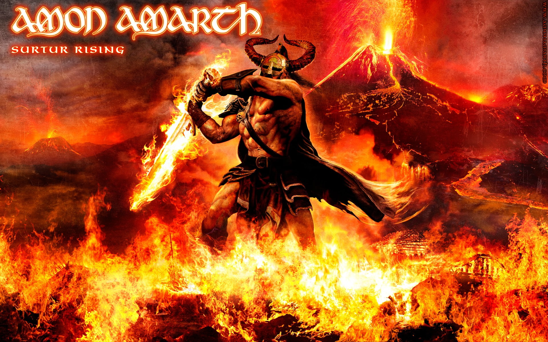 music metal music amon amarth vikings heavy metal fire lava vulcano horns, 1080P, HD Wallpaper