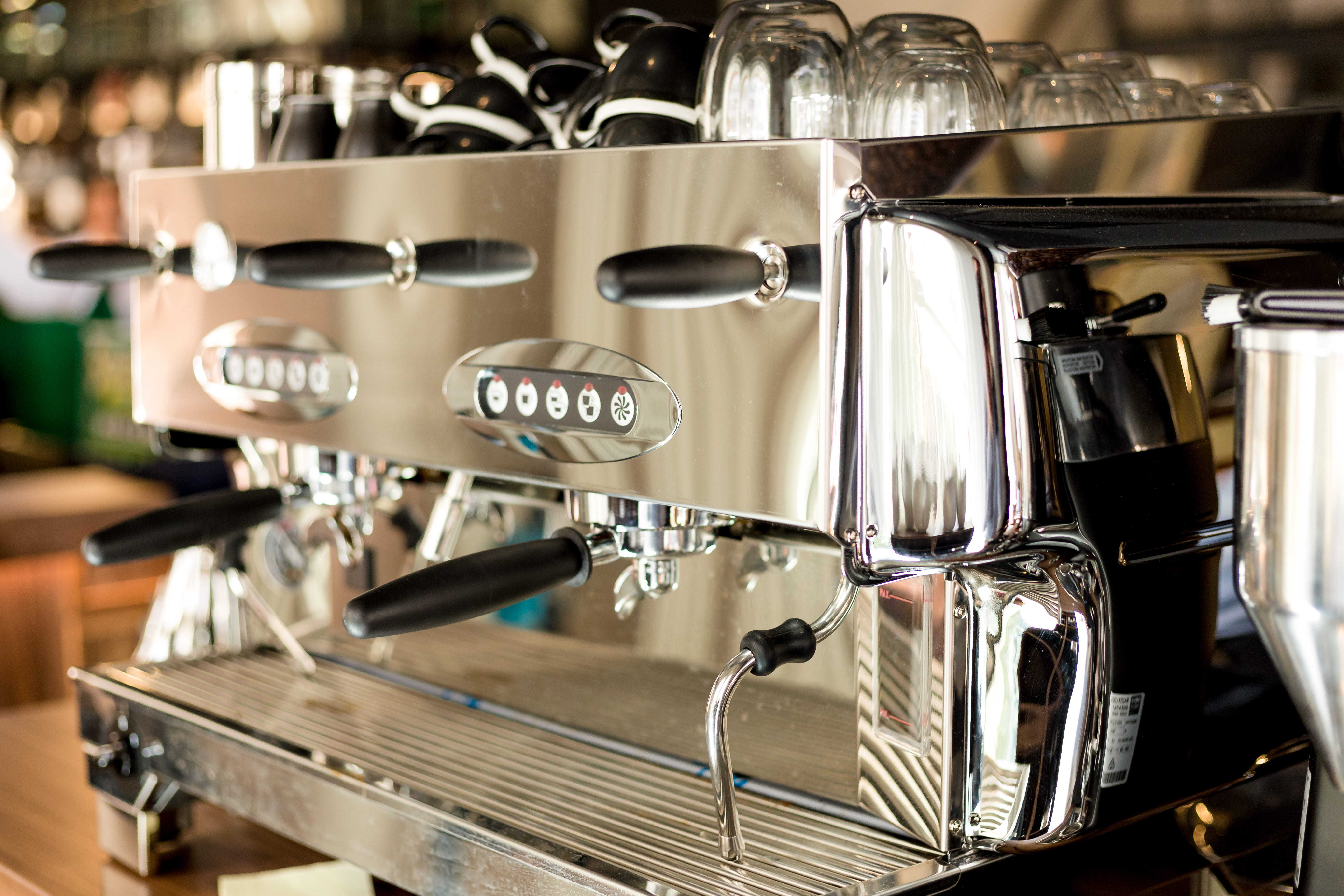 kitchen, beverage, mixer, no people, coffee, pot, 5K, kettle, restaurant, dishwasher, machinery, cup, coffee maker, coffee cup, espresso maker, food and drink, HD Wallpaper