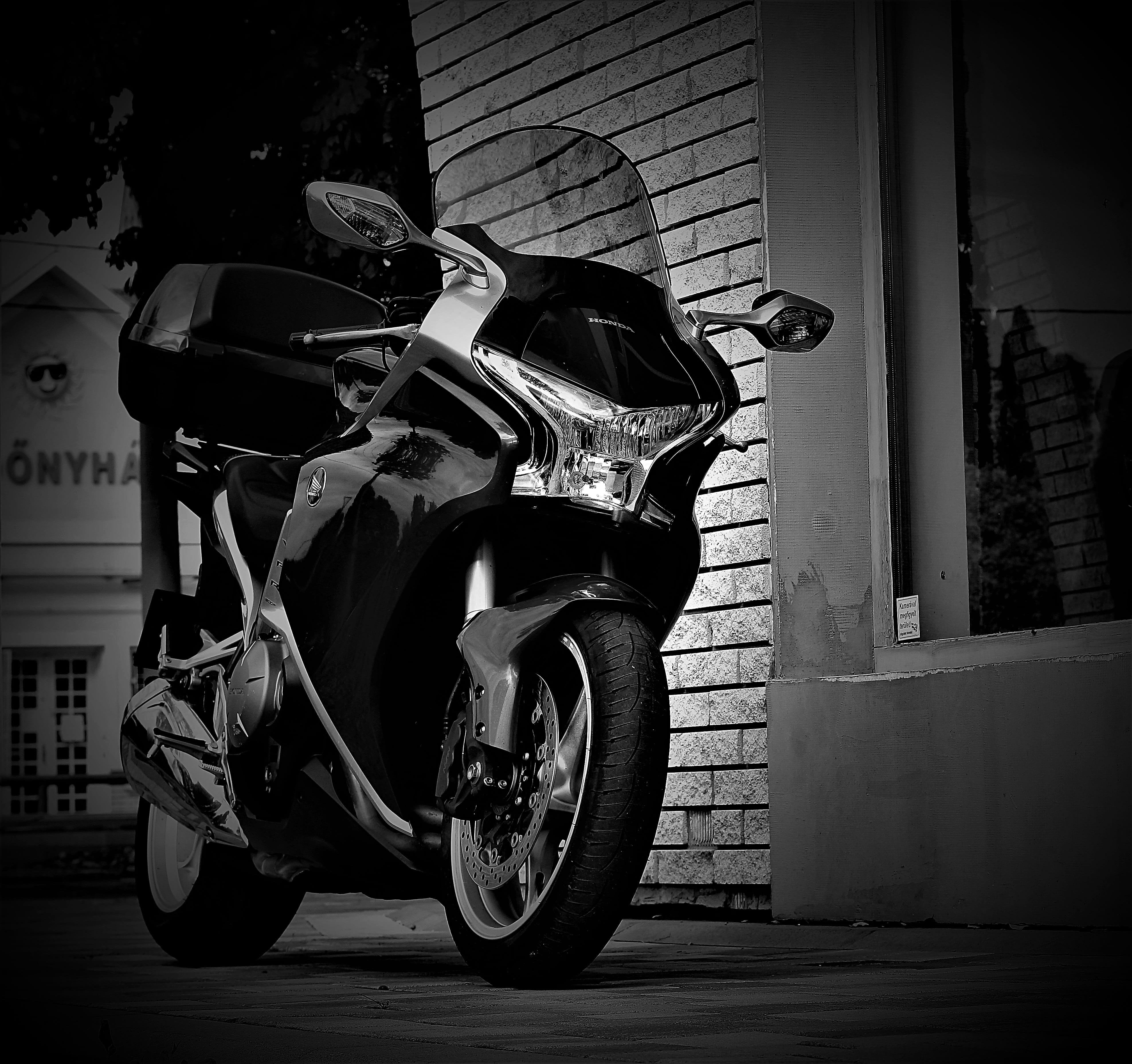 outdoors, street, city, building exterior, footpath, road, bicycle, parking, mode of transportation, honda, vfr1200, engine, transportation, architecture, HD Wallpaper