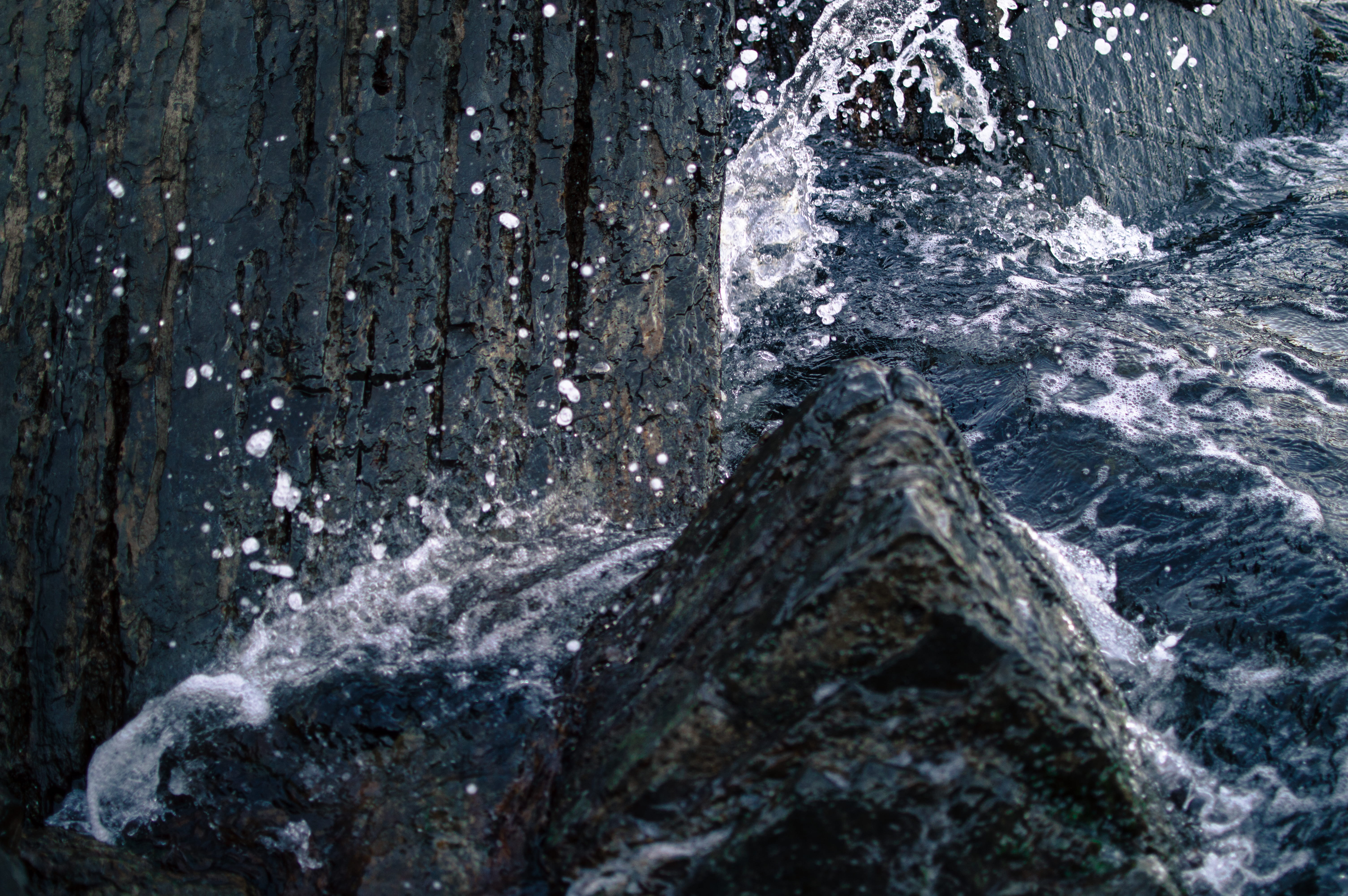 stone, blurred motion, land, close-up, solid, impact, 5K, no people, foam, spalsh, rock, day, flowing water, ocean, beauty in nature, wave, travel, splashing, HD Wallpaper