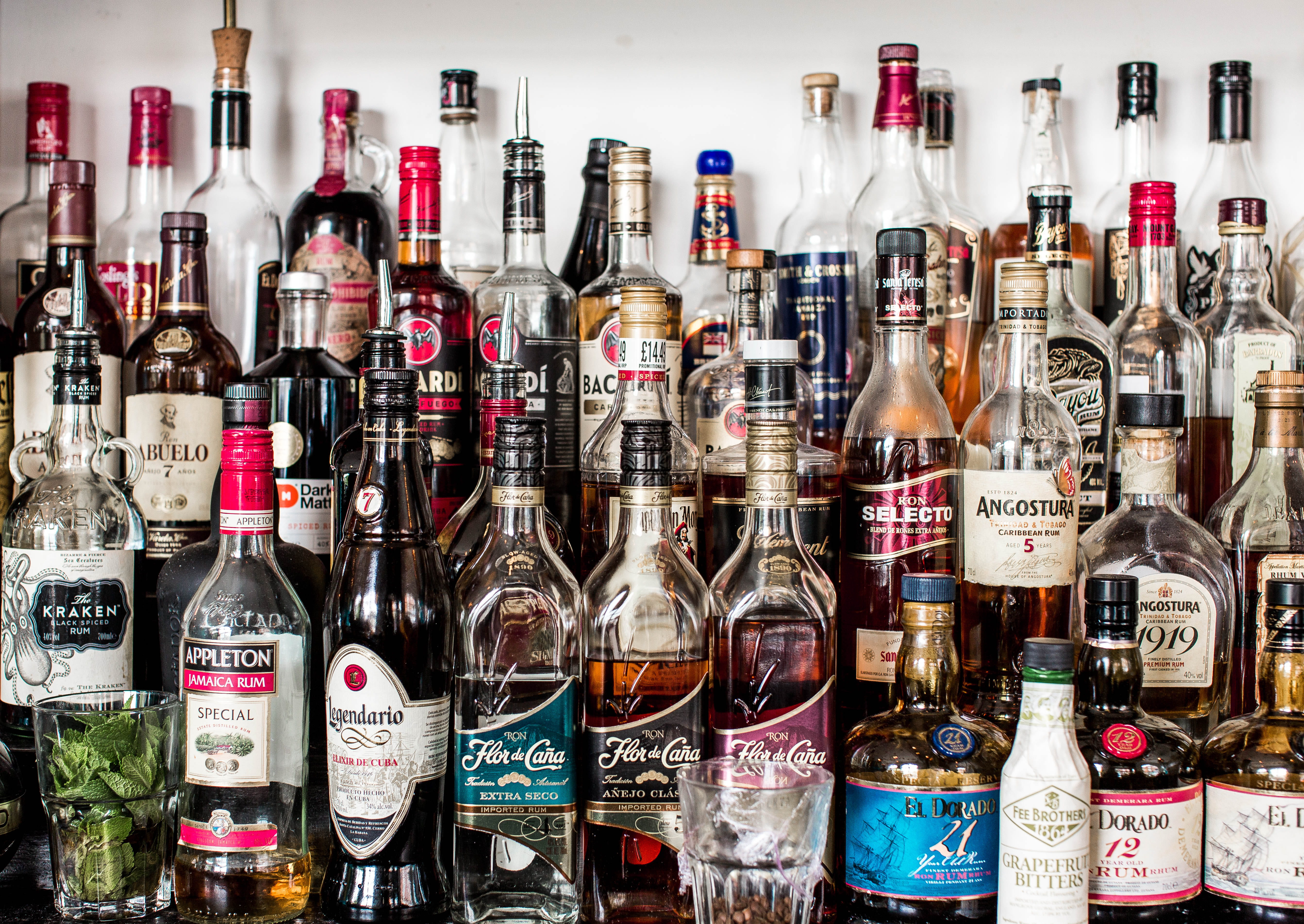 glass - material, cocktails, abundance, variation, glass bottles, wine, arrangement, food and drink, large group of objects, no people, glass, 5K, order, HD Wallpaper