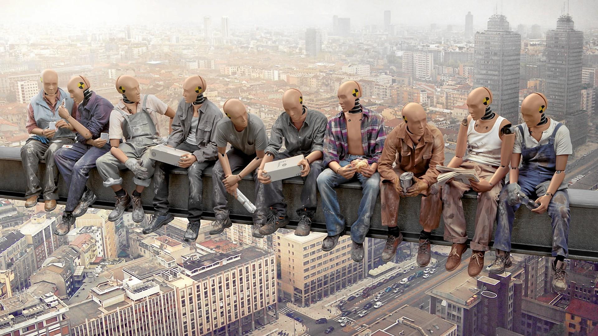 dummmy, having lunch, high, 1080P, work, 3d and abstract, dummys, HD Wallpaper