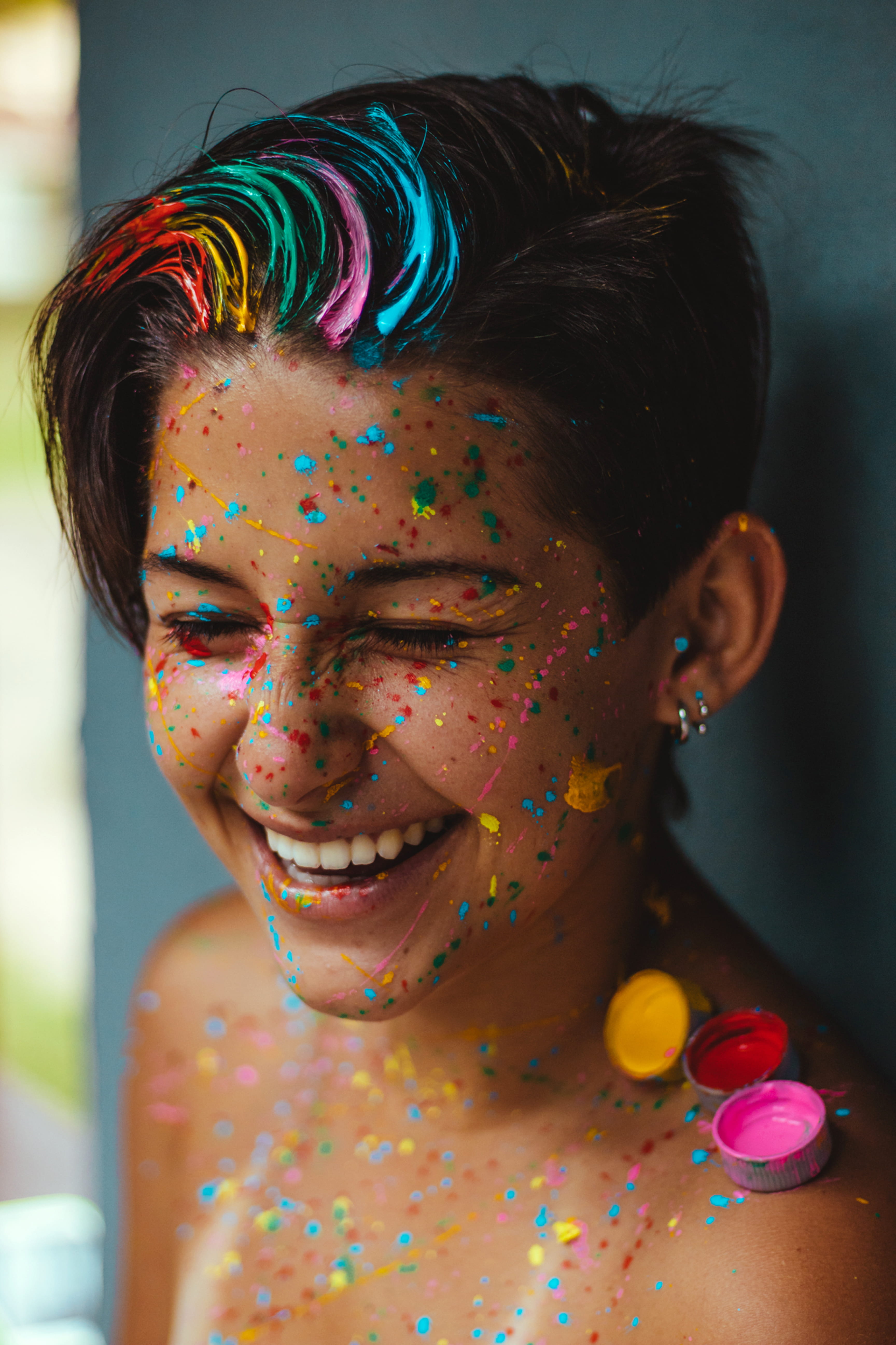 colors, photo, lgbtq, paint, face, smiling, model, adult, colorful, focus, child, shallow, multi colored, celebration, indoors, real people, human face, Phone HD Wallpaper
