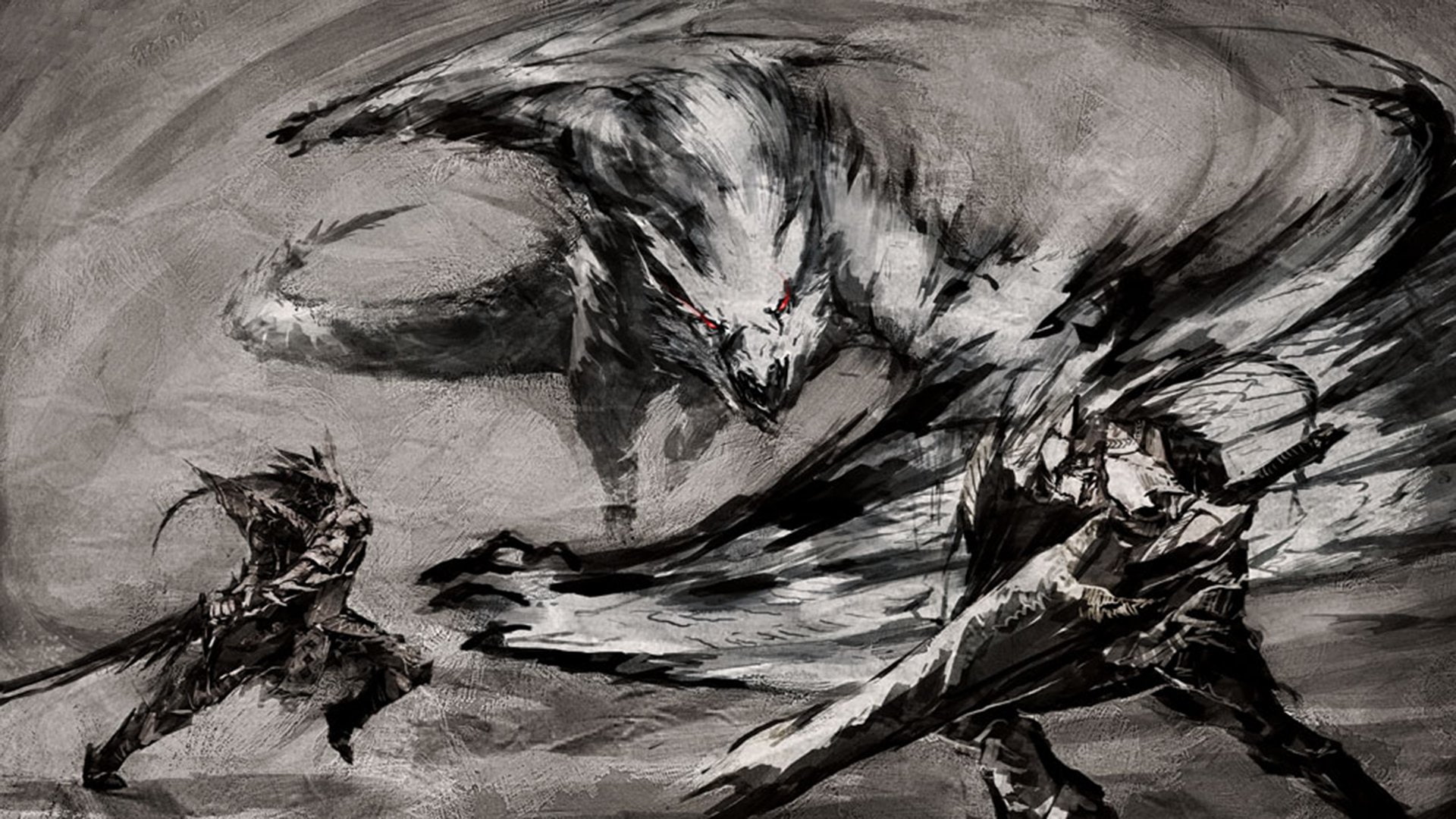 1080P, abstract, Monster Hunter, sketch, gray, Video Game, HD Wallpaper
