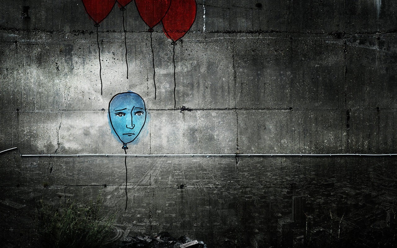 close-up, 720P, wall - building feature, built structure, no people, artwork, illustration, wall, blue, metal, creativity, pattern, balloon, Alex Cherry, HD Wallpaper