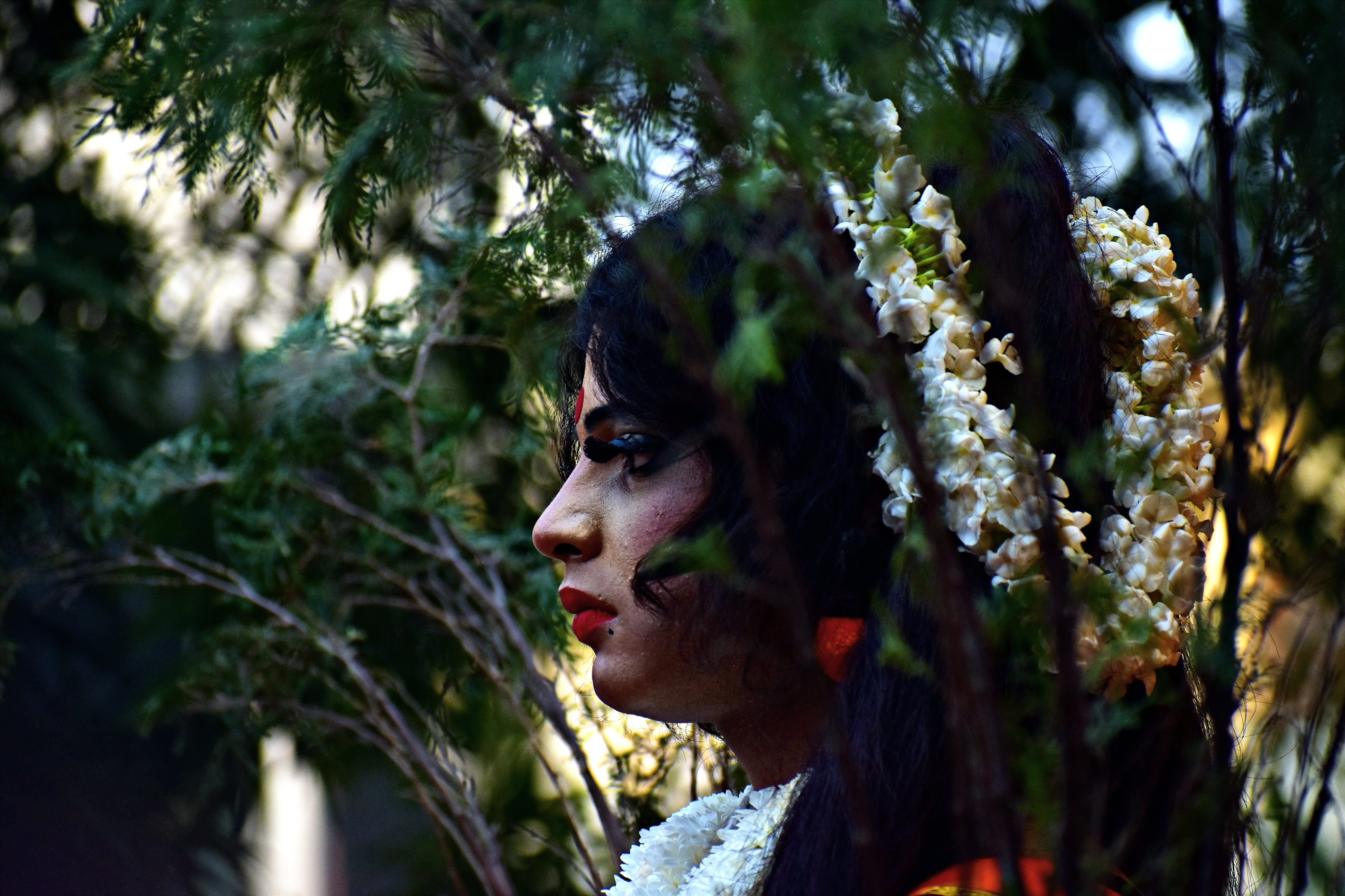 young adult, costume, sita, contemplation, real people, tree, nature, focus on foreground, hairstyle, portrait, adult, ramayana, leisure activity, lifestyles, HD Wallpaper