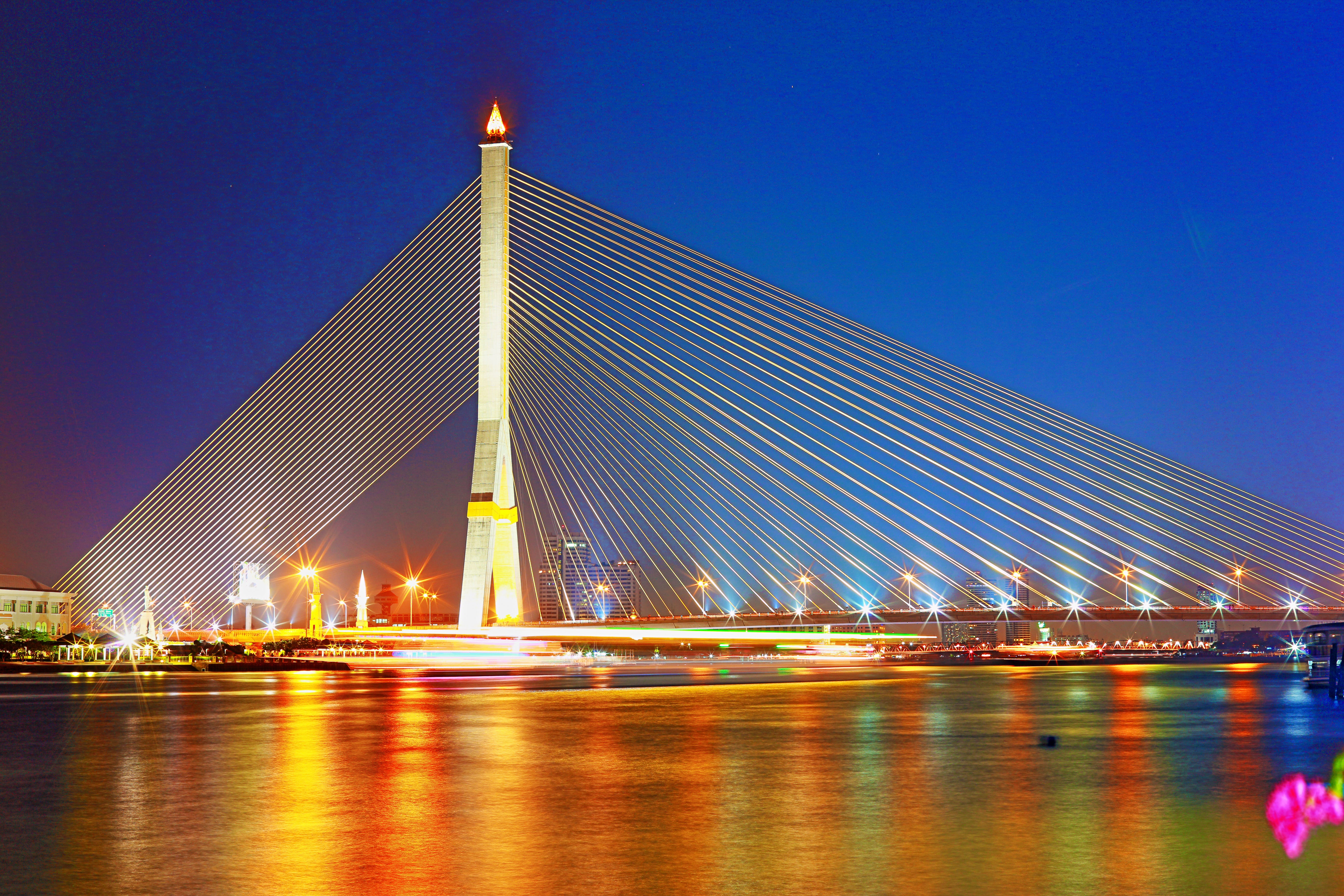 building, bangkok, travel, connection, built structure, night, no people, rama viii bridge, cityscape, skyscraper, brooklyn, landmark, landscape, thai, HD Wallpaper