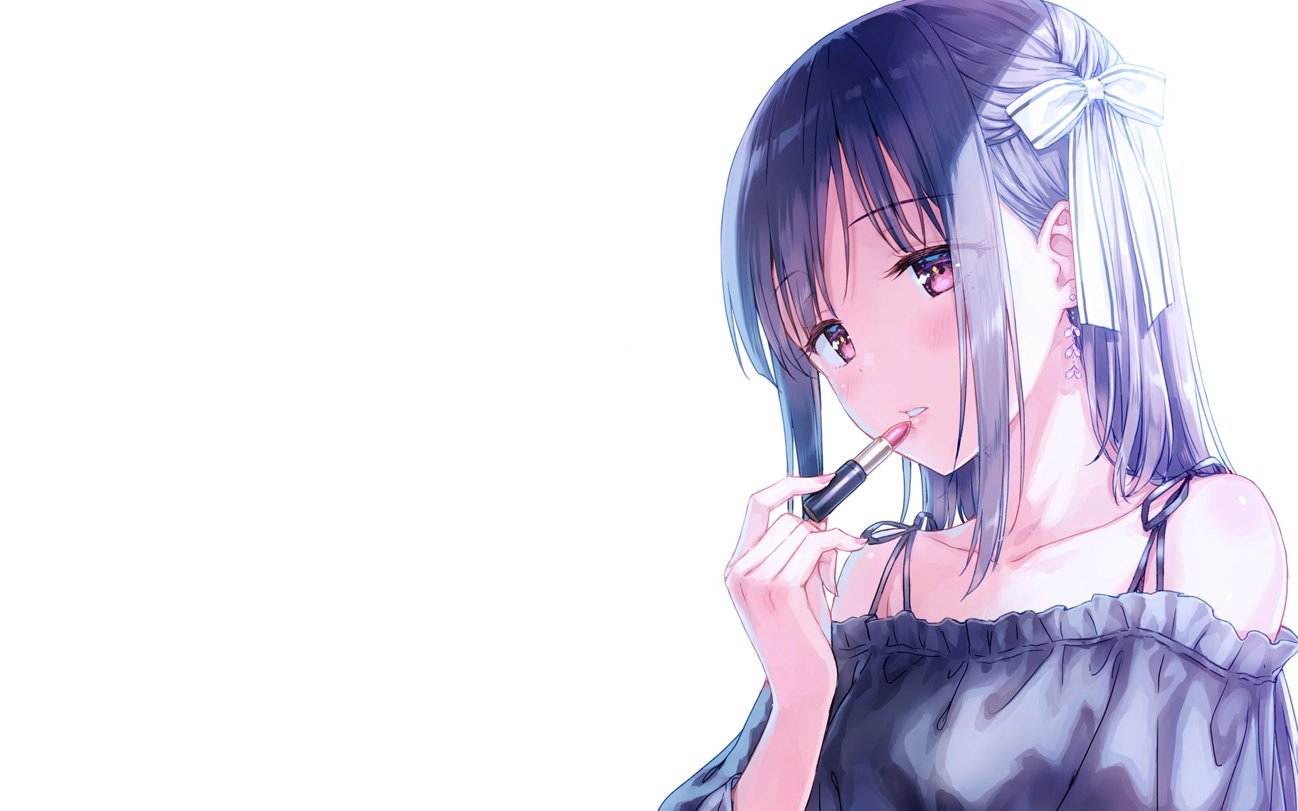 720P, lipstick, Hiten Goane Ryu, blushing, long hair, hair bows, pink eyes, HD Wallpaper
