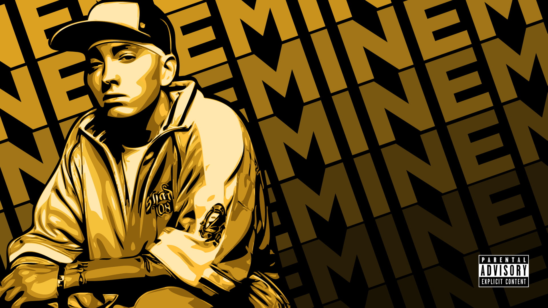 shady, creativity, human representation, close-up, art and craft, indoors, hip, eminem, focus on foreground, gold colored, day, male likeness, text, low angle view, HD Wallpaper