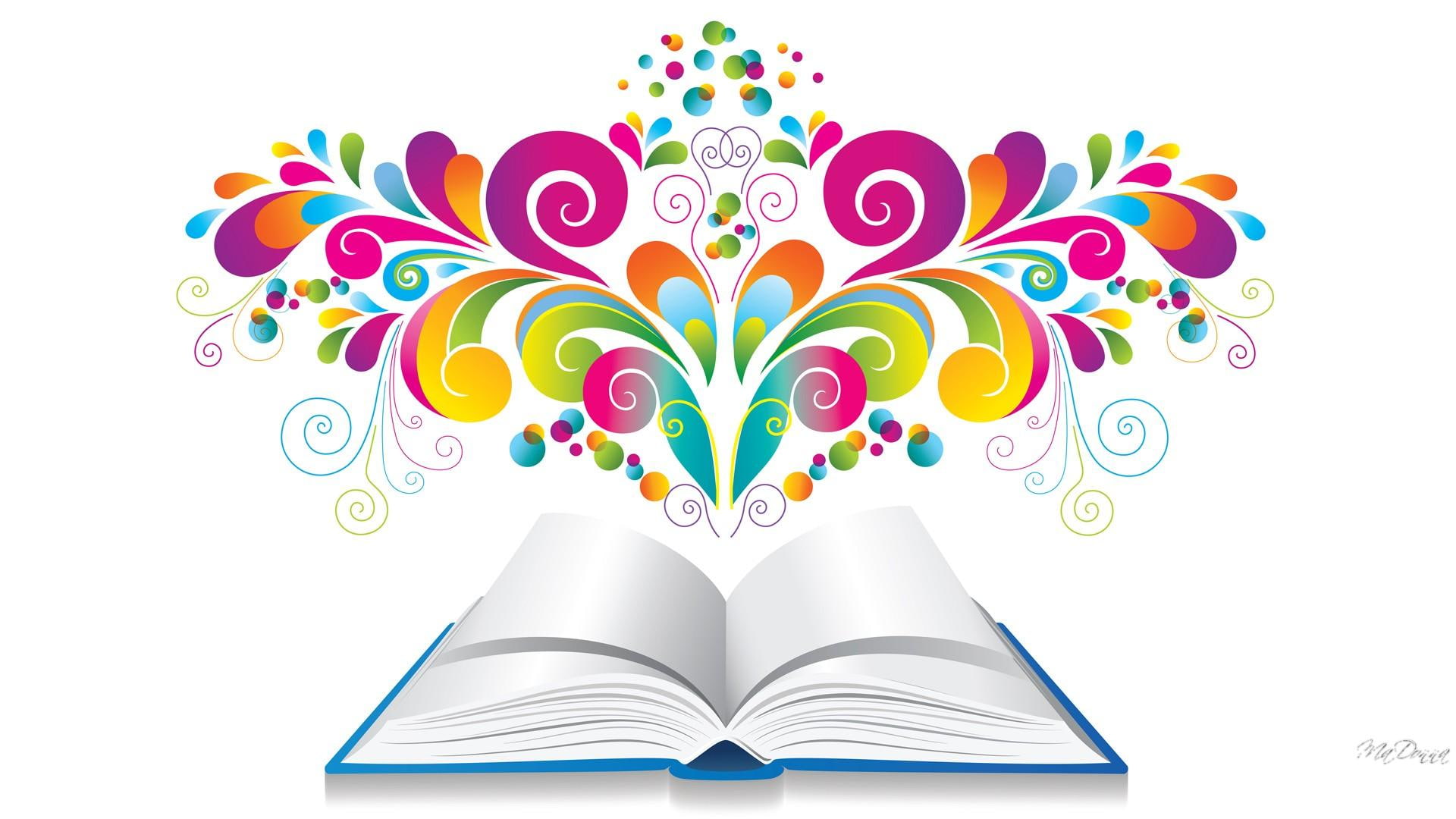 vector, artistic, 1080P, neon, book, teach, abstract, pink, paint, art, bright, school, draw, class, HD Wallpaper