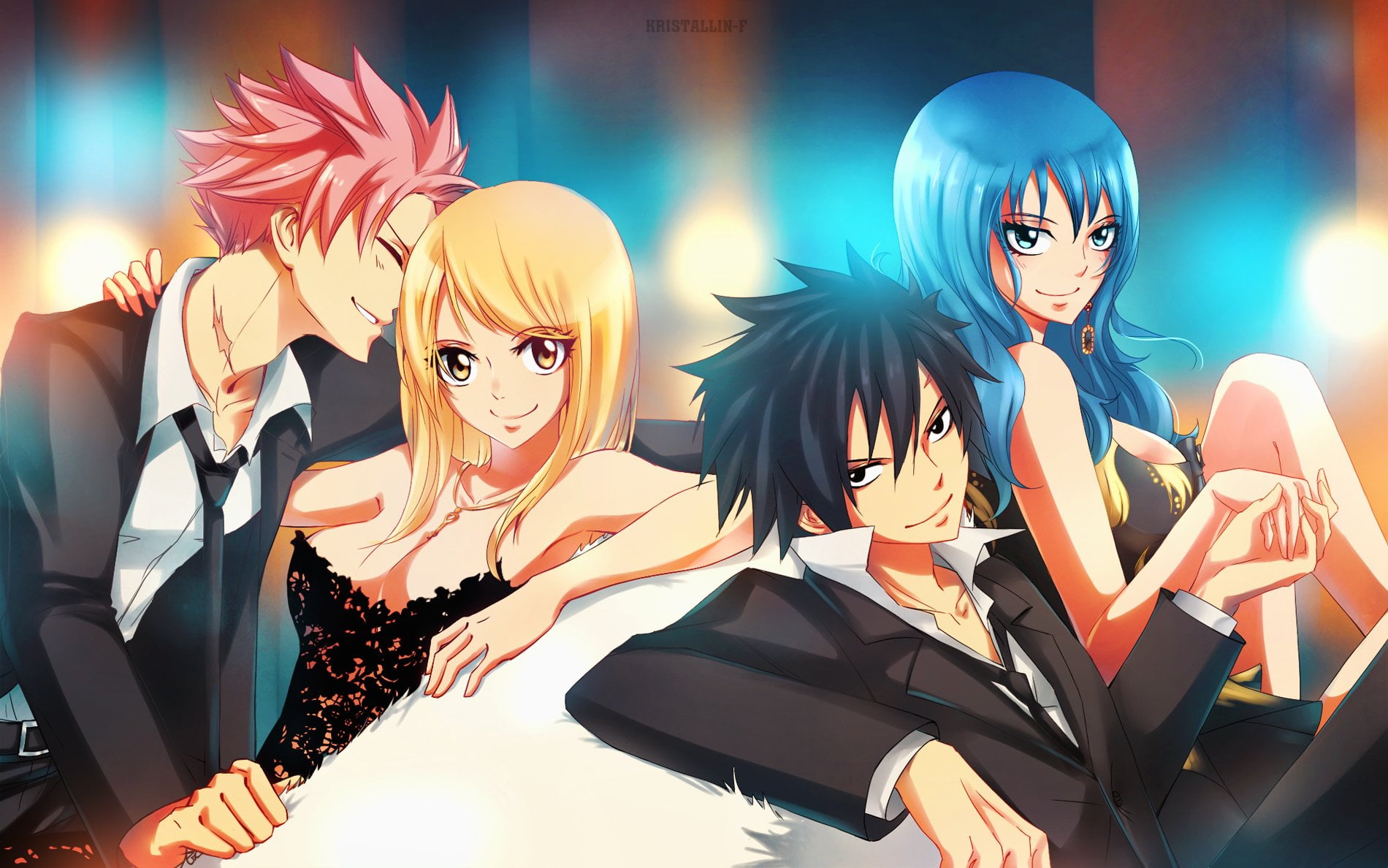 women, wig, female likeness, front view, illuminated, Lucy Heartfilia, Natsu Dragneel, real people, people, GruVia (Fairy Tail), looking at camera, representation, HD Wallpaper