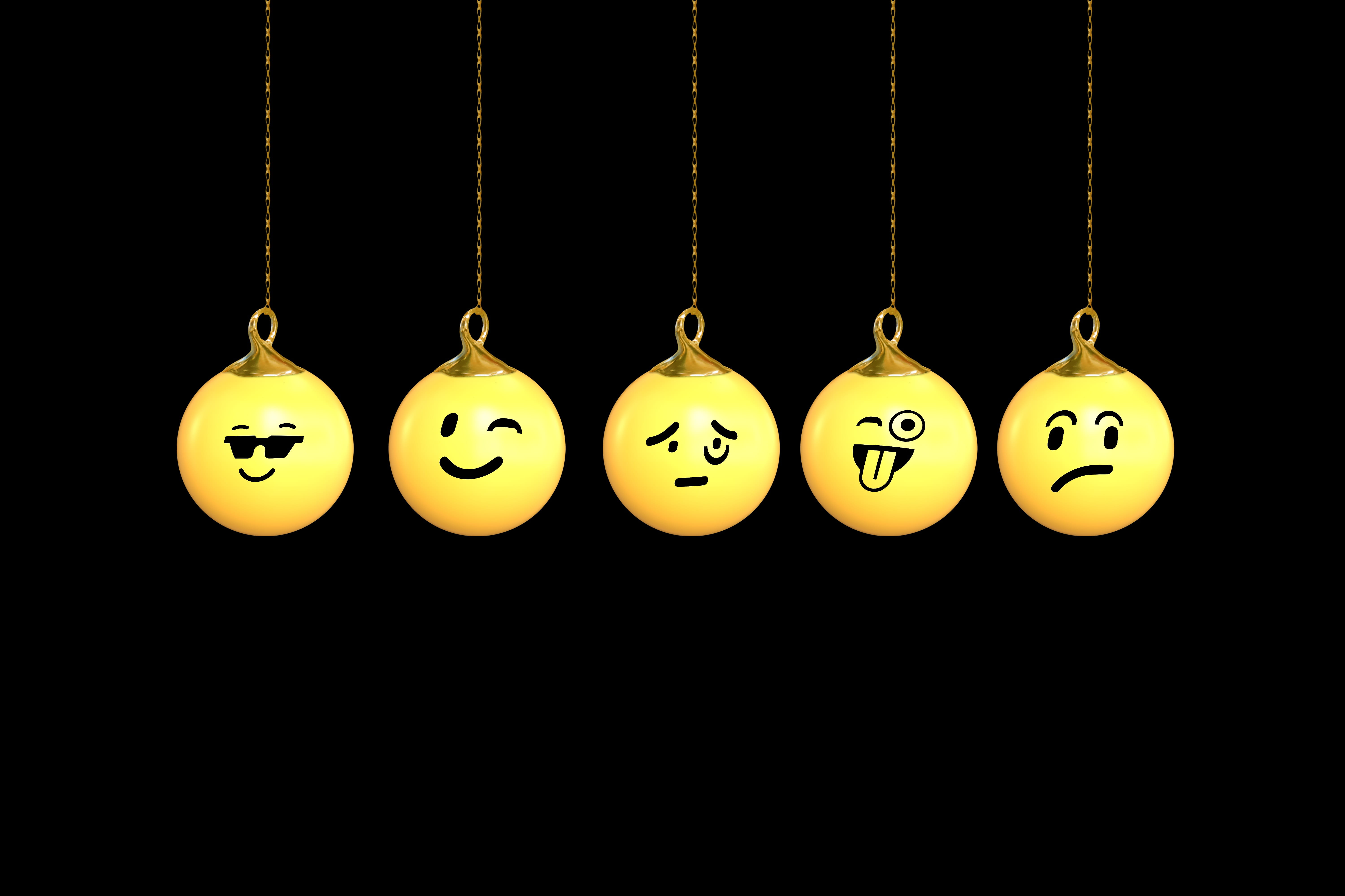 black color, cute, emoji, angry, smile, group, tree decorations, in a row, illuminated, happy, cut out, side by side, symbol, 5K, funny, celebration, expression, HD Wallpaper