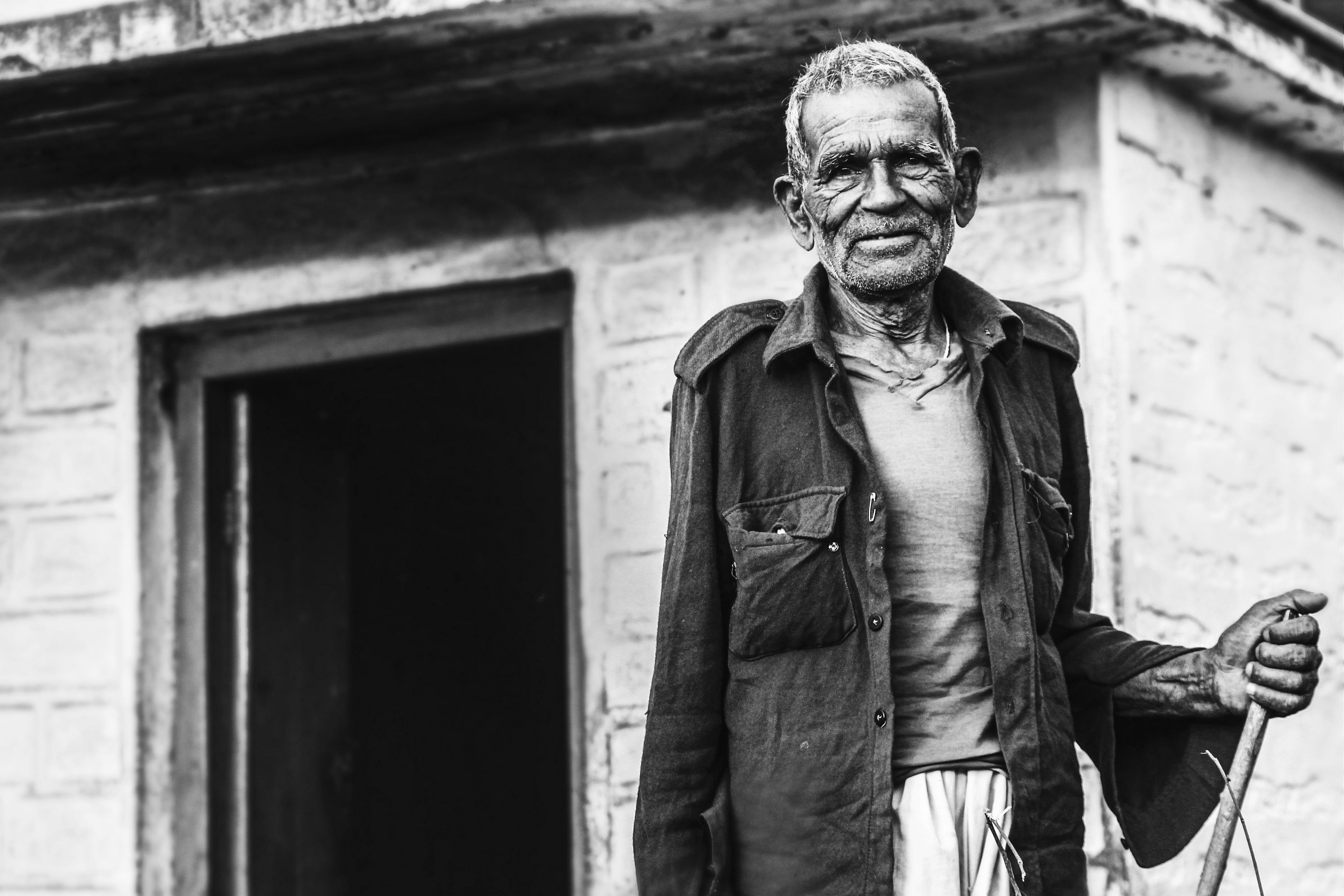 clothing, india, old, photo, facial hair, men, person, doorway, portrait, one person, smile, shirt, mature men, wrinkled, aged, building exterior, real people, HD Wallpaper