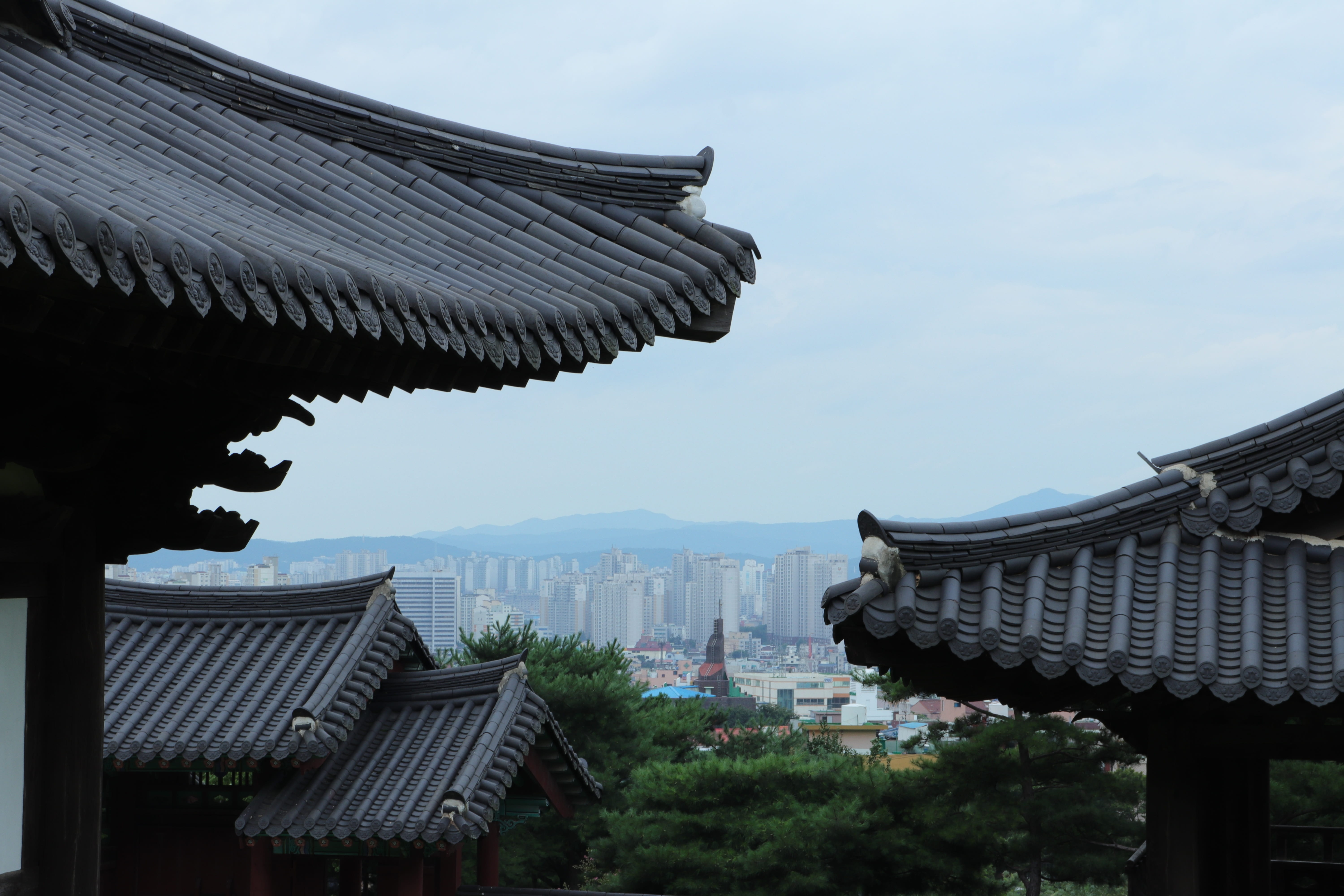 sky, soft, away, russian, landscape, gray, sleepiness, roof tile, tradition, place of worship, daejeon, shrine, plant, temple, hanok, spirituality, 5K, HD Wallpaper