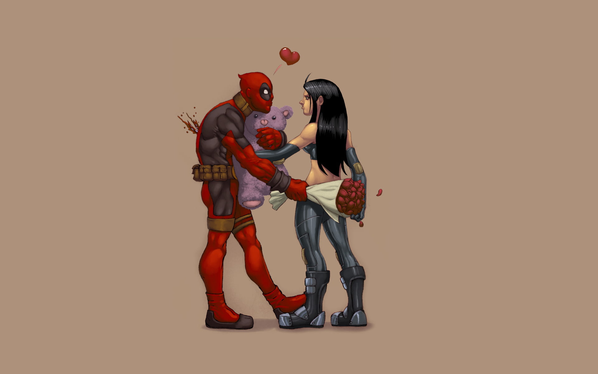 holding, colored background, two people, futuristic, heroes, toy, X-23, weapon, red, cut out, positive emotion, plastic, art and craft, male likeness, human representation, HD Wallpaper