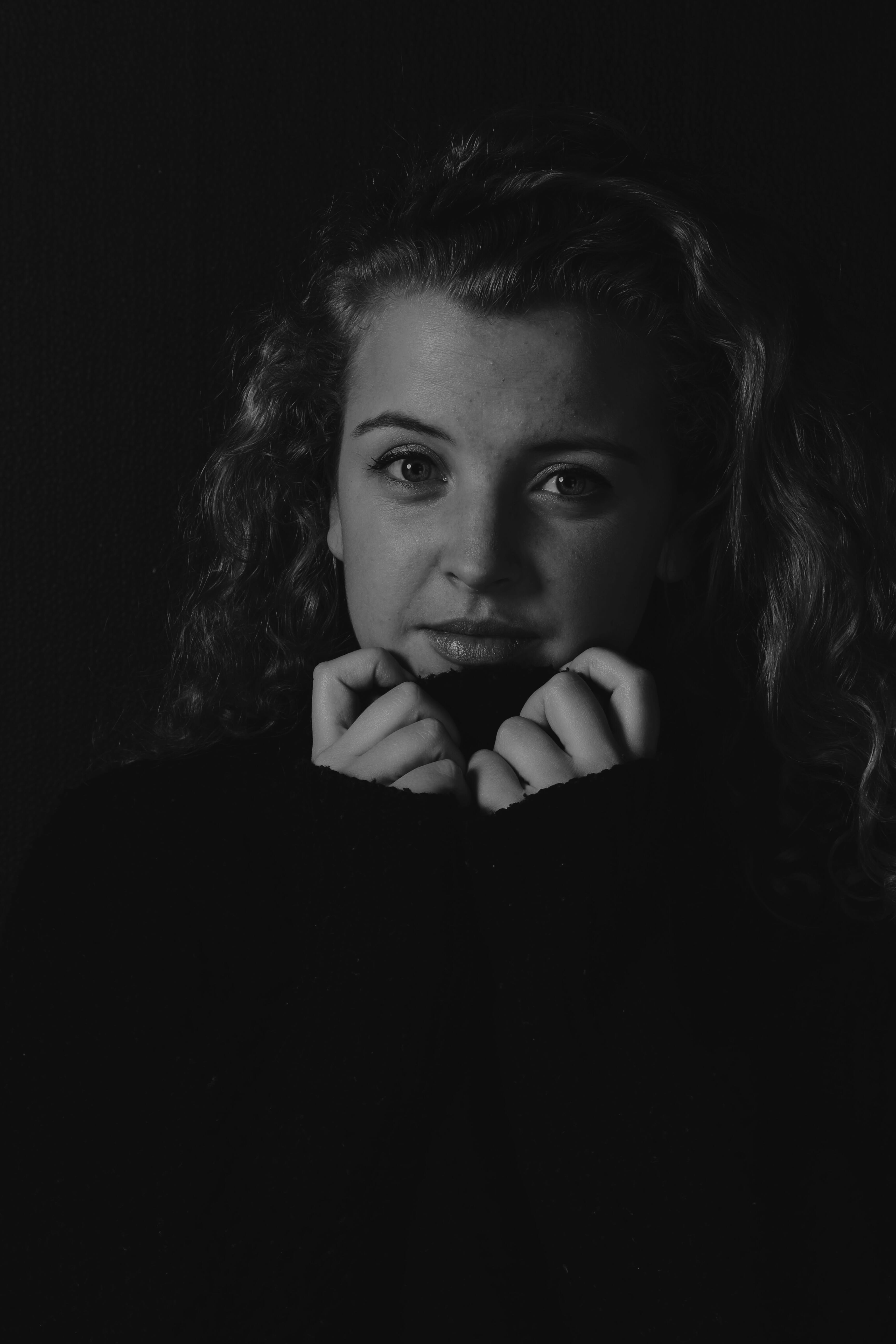 studio shot, looking at camera, front view, contemplation, leisure activity, beautiful woman, young adult, south africa, girl, lifestyles, 5K, black and white, Phone HD Wallpaper