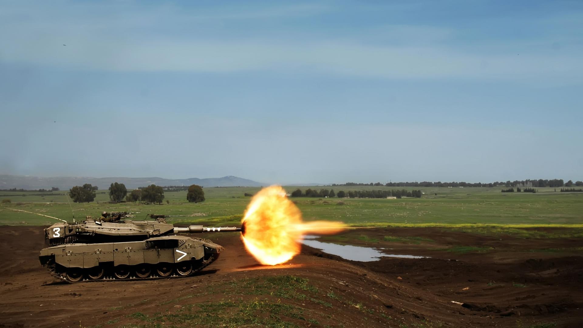merkava, firing, 1080P, shooting, merkava tank, tank, israeli, golan hights, cars, HD Wallpaper