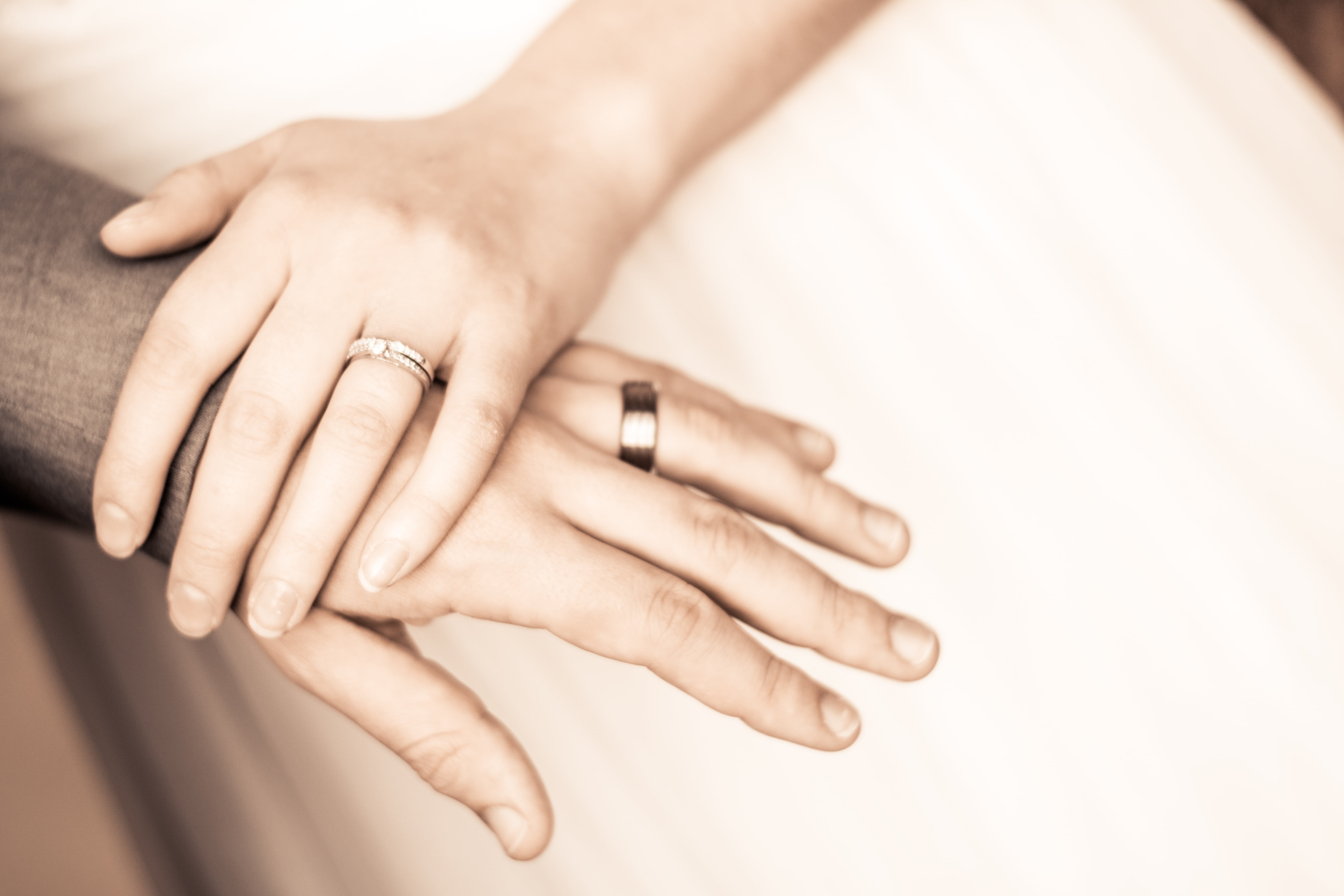 together, white, dress, groom, rings, romantic, love, people, elegance, ceremony, happy, couple - relationship, wife, heterosexual couple, positive emotion, HD Wallpaper
