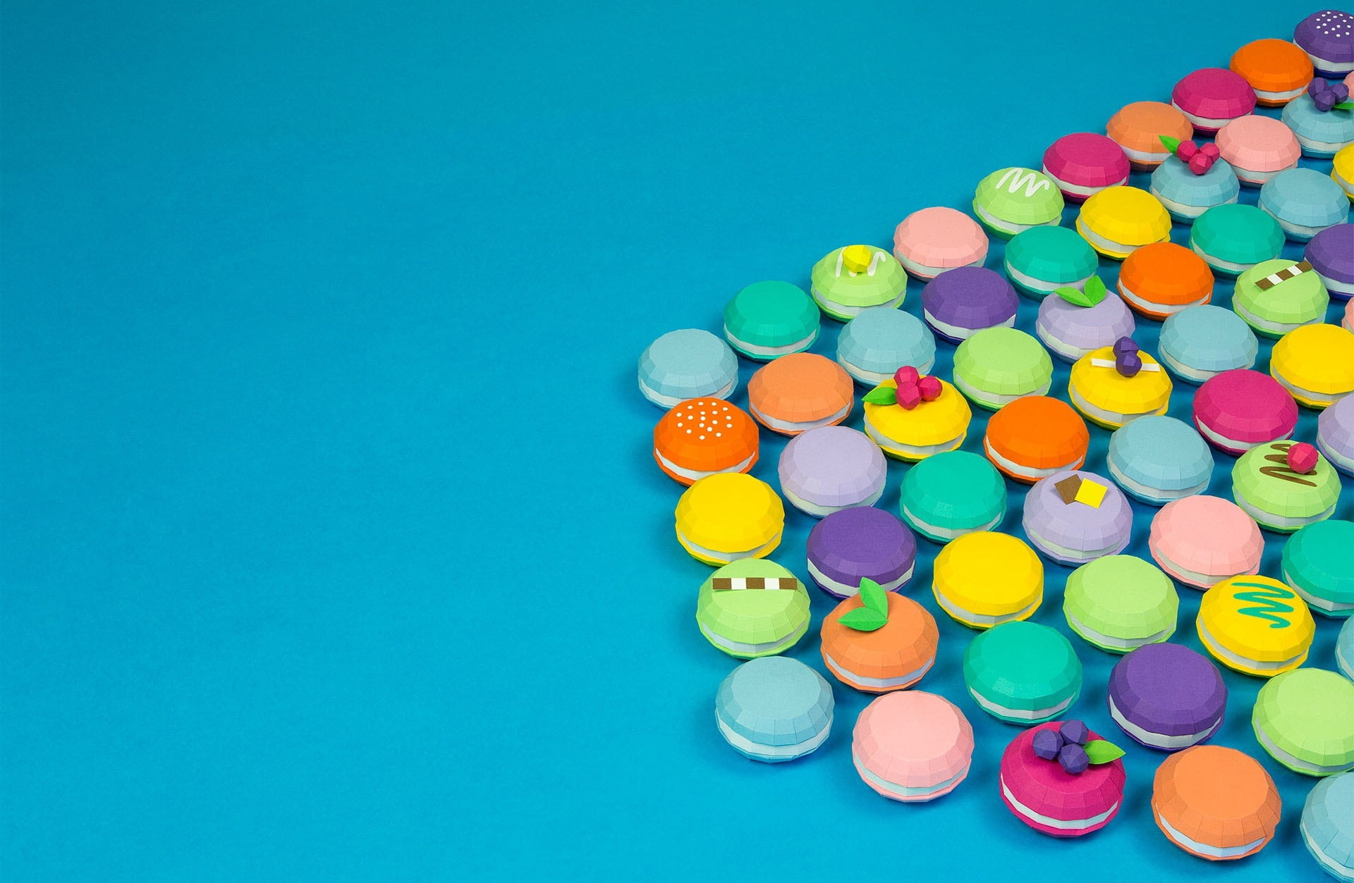 macarons, large group of objects, indoors, multi colored, Variety, healthcare and medicine, crafts, 1080P, variation, Aero, blue background, choice, medicine, HD Wallpaper