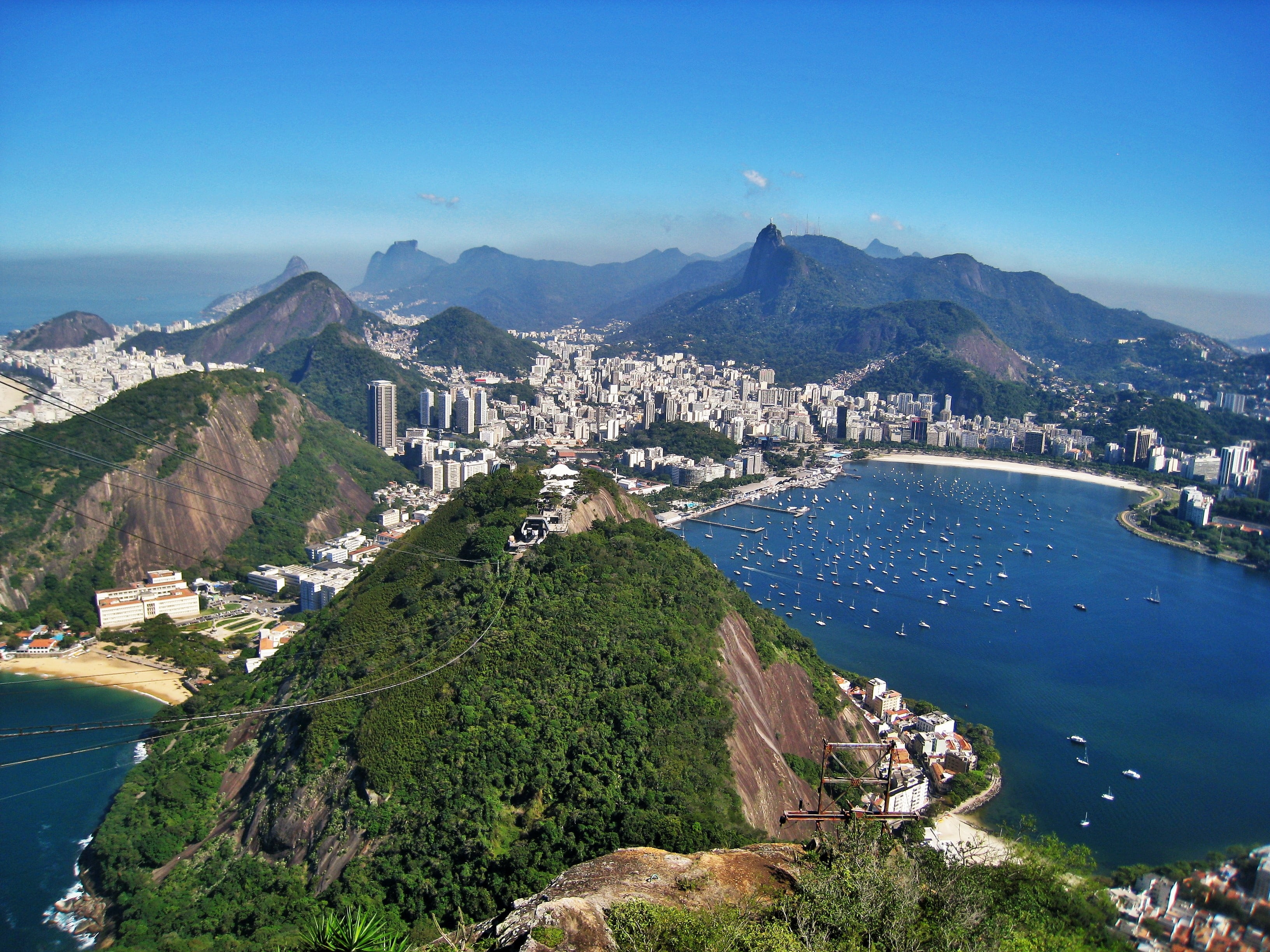 second largest city in brazil, water, sky, famous, rio, landscape, blue, bay, distant view, fantastic, viewpoint, shot, worth a visit, gorgeous, brazil, HD Wallpaper