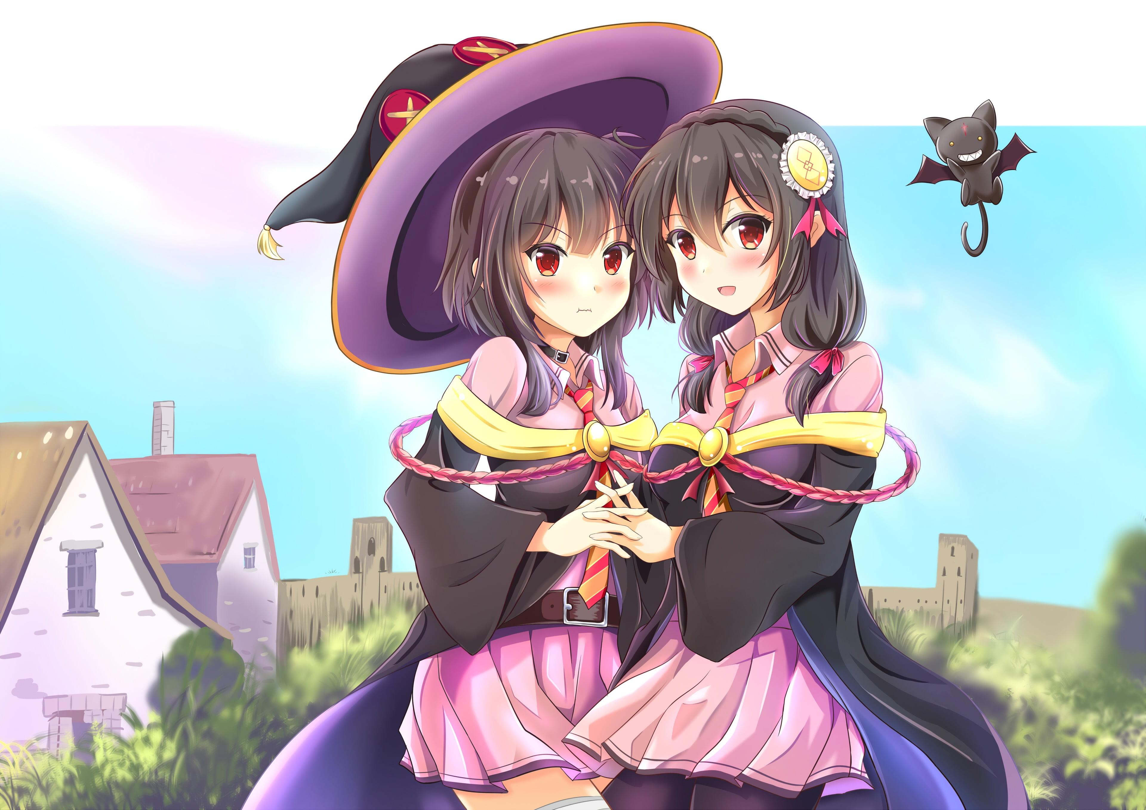 people, day, sunlight, portrait, outdoors, lifestyles, human representation, anime girls, girls, anime, standing, costume, front view, witch, females, focus on foreground, HD Wallpaper