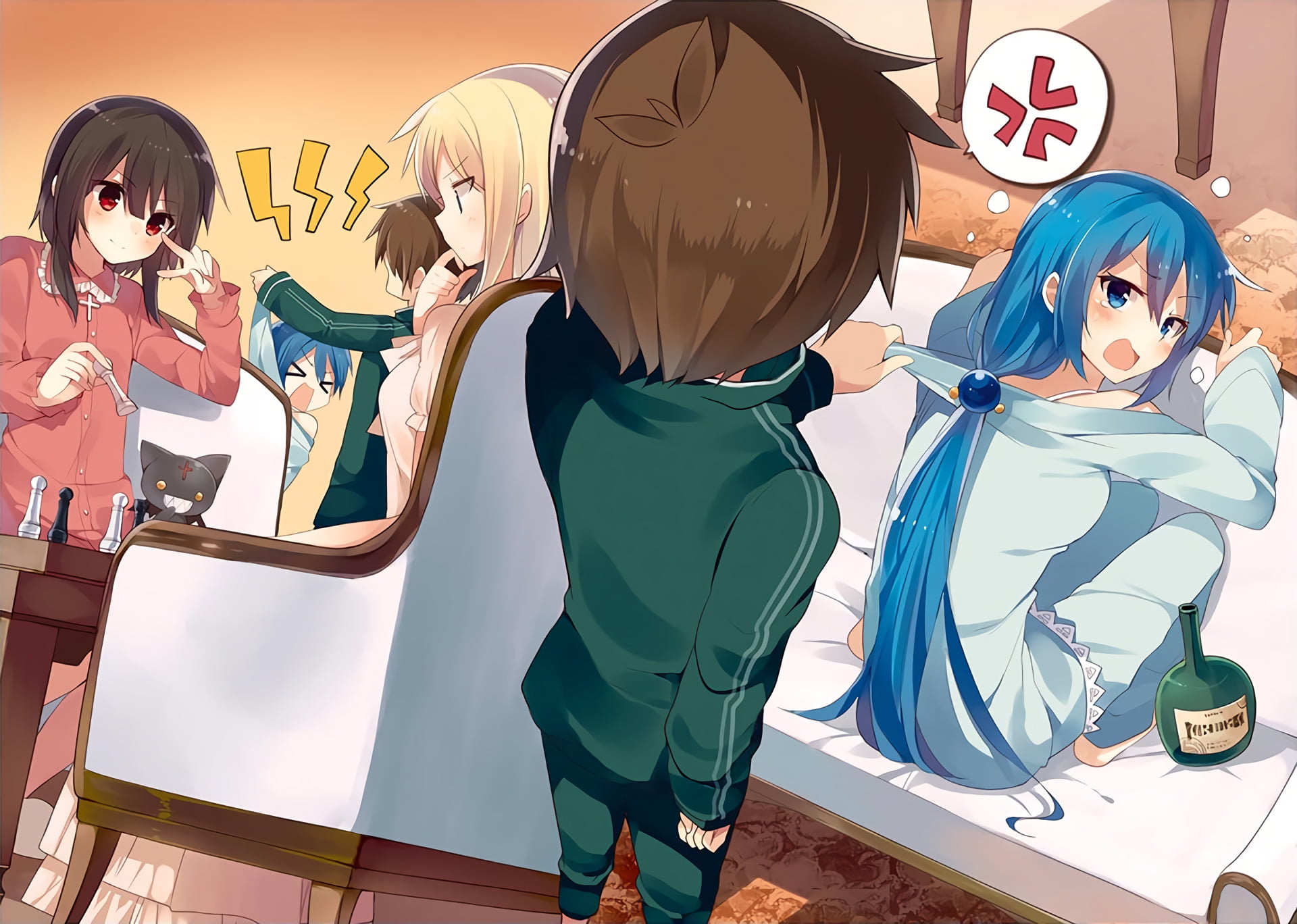 Chomusuke (KonoSuba), KonoSuba – God’s blessing on this wonderful world!!, full length, lifestyles, women, indoors, human representation, leisure activity, HD Wallpaper