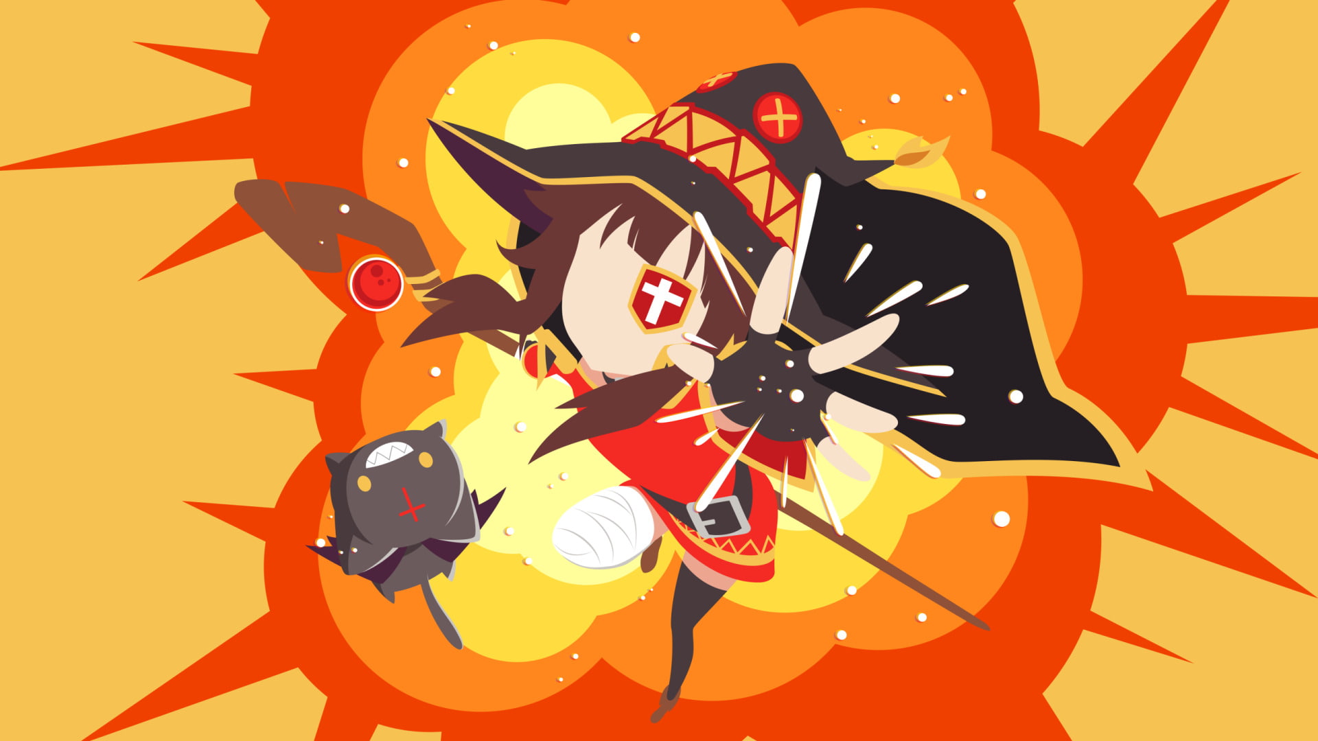 Megumin (KonoSuba), Chomusuke (KonoSuba), KonoSuba – God’s blessing on this wonderful world!!, KonoSuba, Anime, 1080P, Minimalist, HD Wallpaper