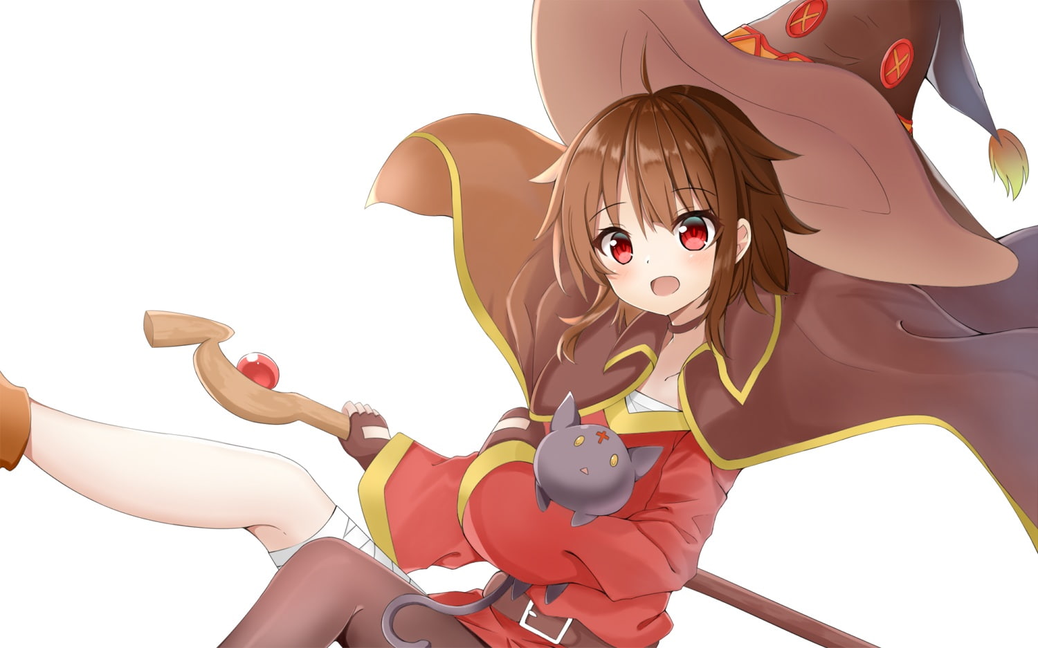 bandage, cat, megumin, hat, cape, dress, chomusuke, witch, eyes, red, short, staff, com, 720P, oekaki, brown, konachan, msy, animal, choker, hair, 256694, HD Wallpaper