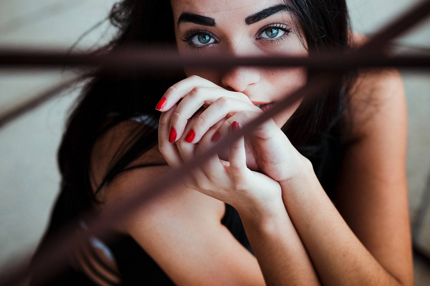 black hair, women, painted fingernails, looking at viewer, 720P, HD Wallpaper