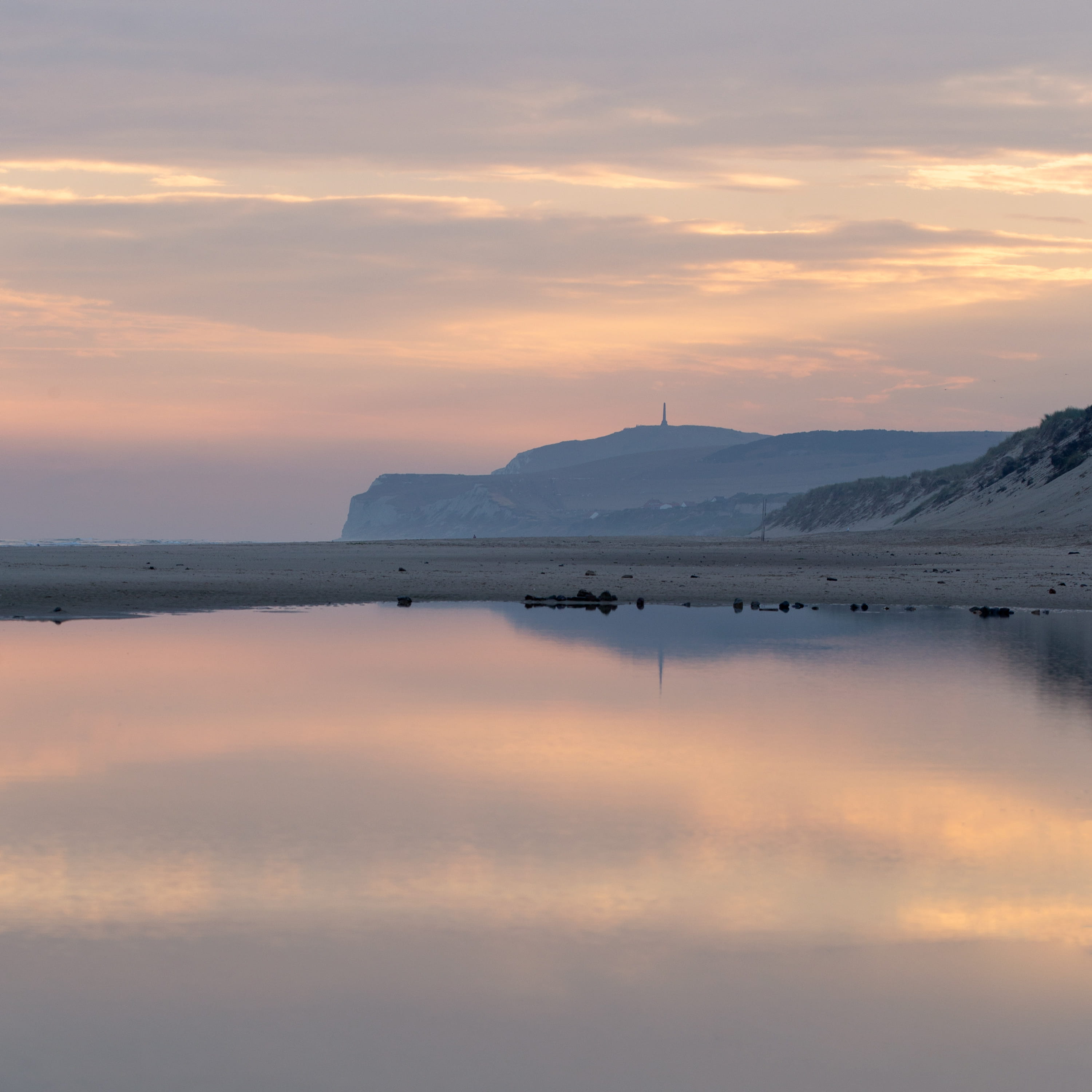 sable, landscape, sunrise, backpackers, seascape, cloud - sky, escalles, beauty in nature, sea, sky, tranquil scene, france, mountain, water, lake, 2K, Phone HD Wallpaper