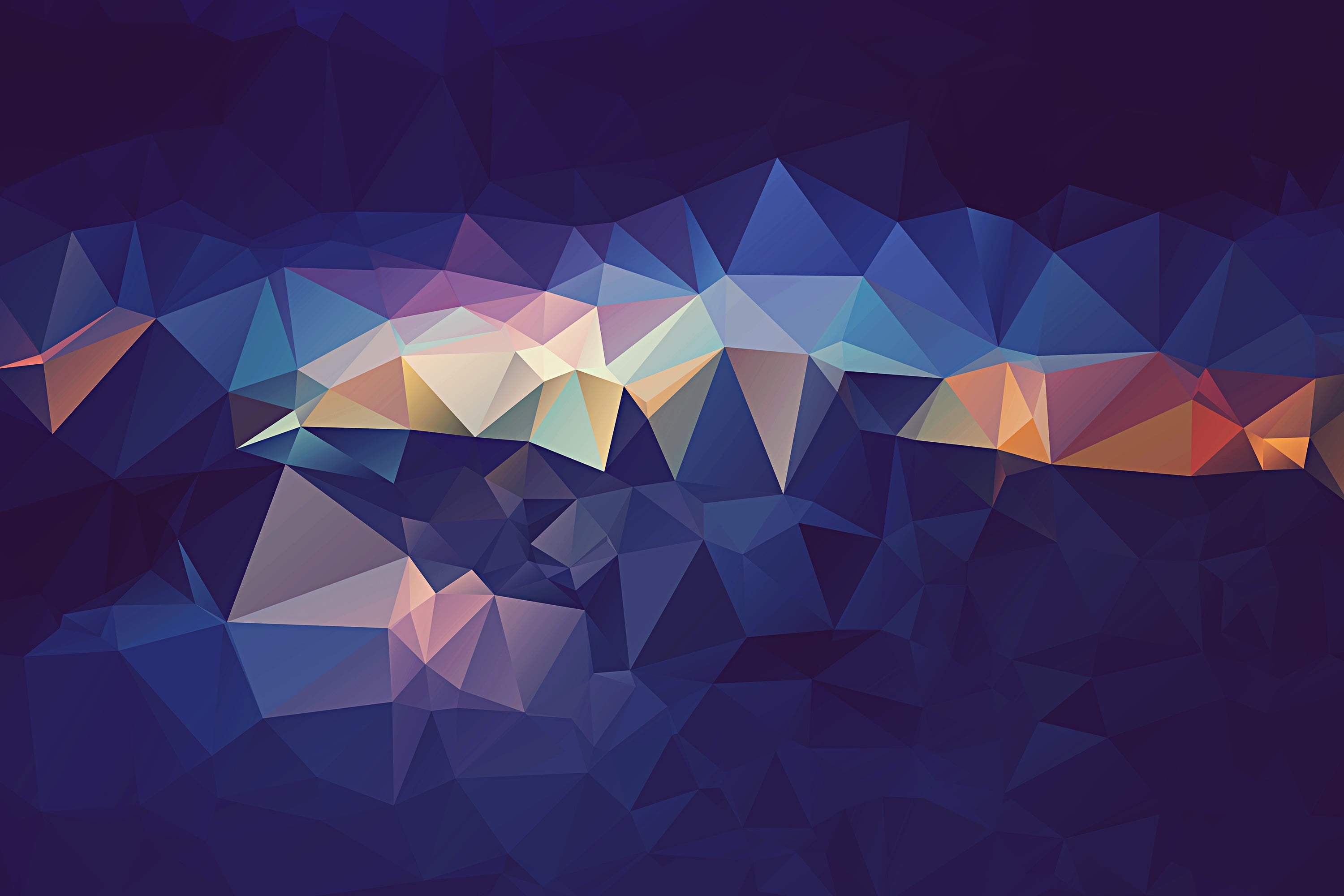 abstract, art and craft, close-up, multi colored, orange, pattern, 2K, design, triangle shape, backgrounds, geometric, green, shiny, full frame, diamond shaped, HD Wallpaper