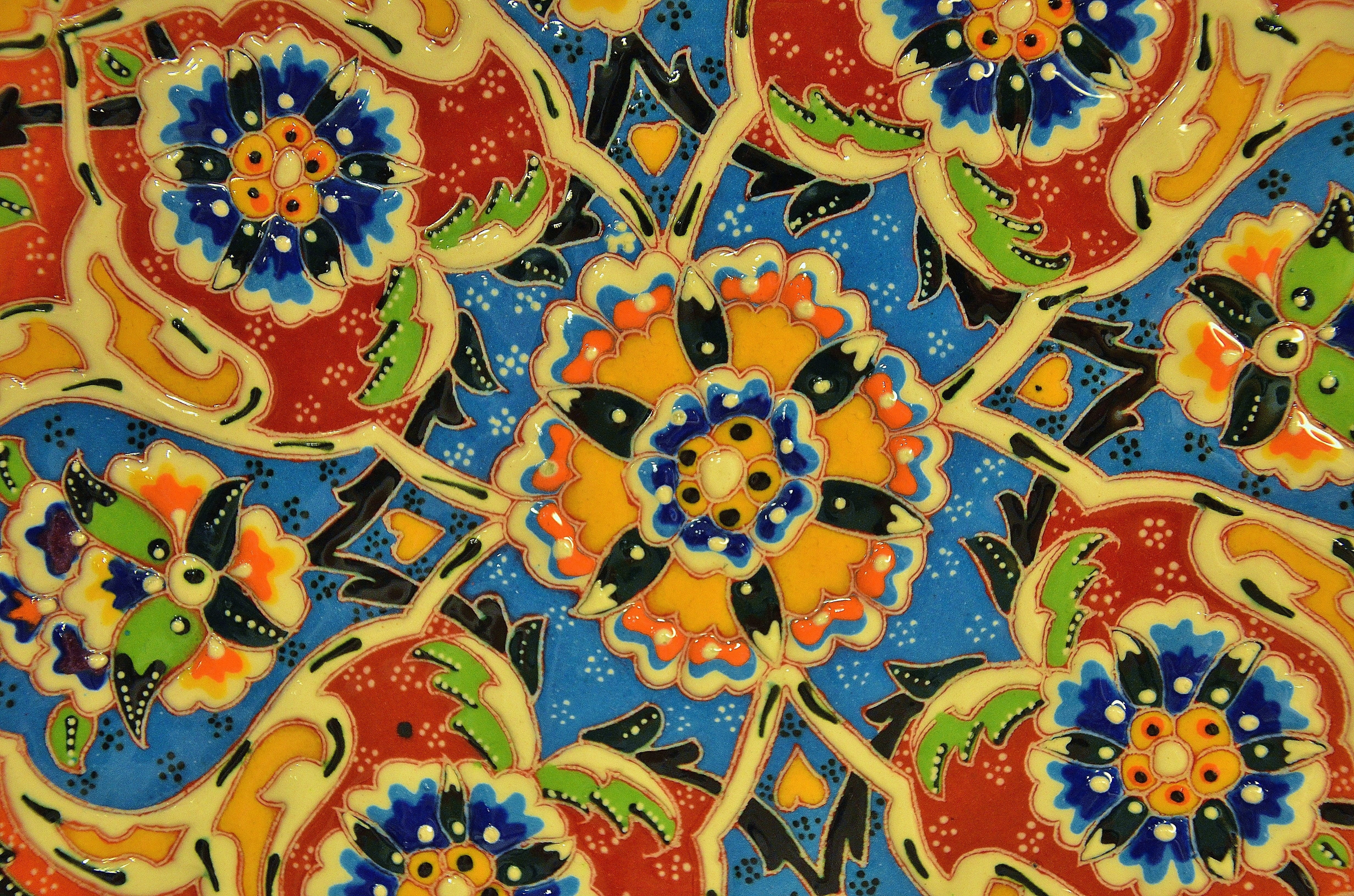 wall - building feature, backgrounds, decorative, floral, creativity, art and craft, colored, pattern, close-up, 4K, illustration, electric lamp, colorful, HD Wallpaper