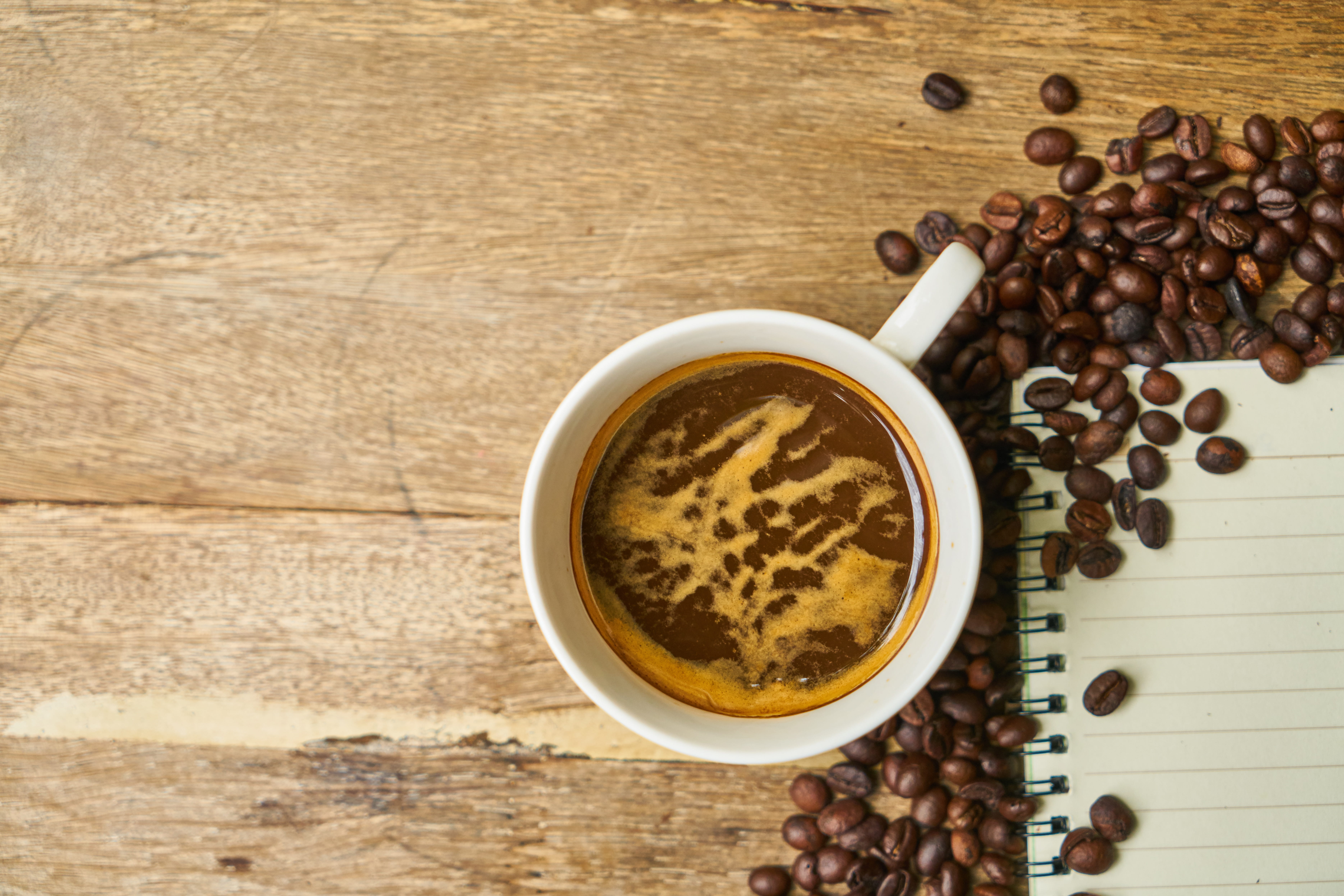 cup, hot drink, still life, healthy eating, white, no people, note, indoors, nutrition, coffee grinders, wake, beans, ceramic, 5K, course, wood - material, HD Wallpaper