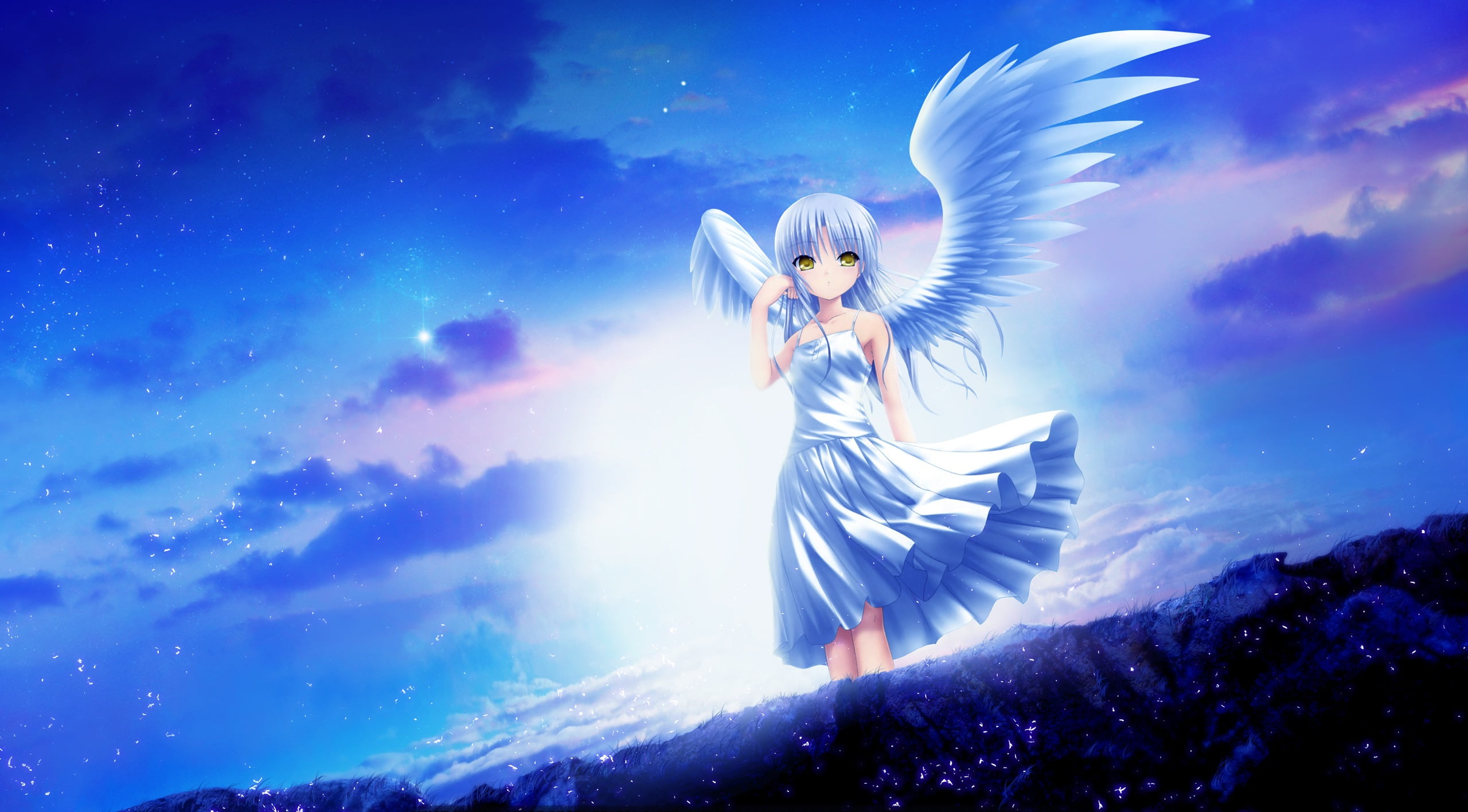 Kanade Tachibana, Wings, Sky, Angel Beats!, Anime, 2K, HD Wallpaper