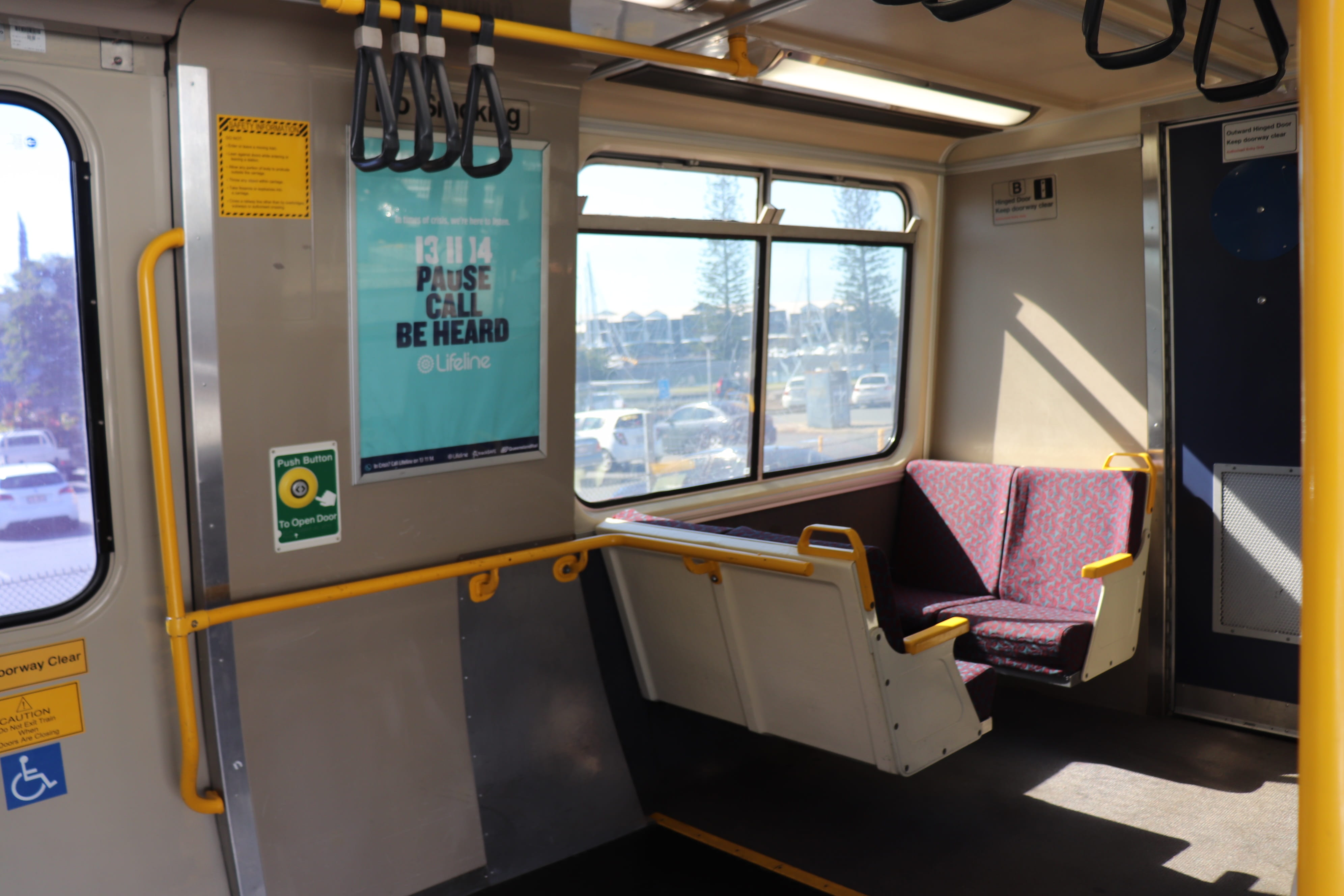 qr, queensland rail, public transport, day, glass - material, land vehicle, seat, cleveland, travel, unit, old train, rail transportation, emu, 4K, vehicle seat, HD Wallpaper