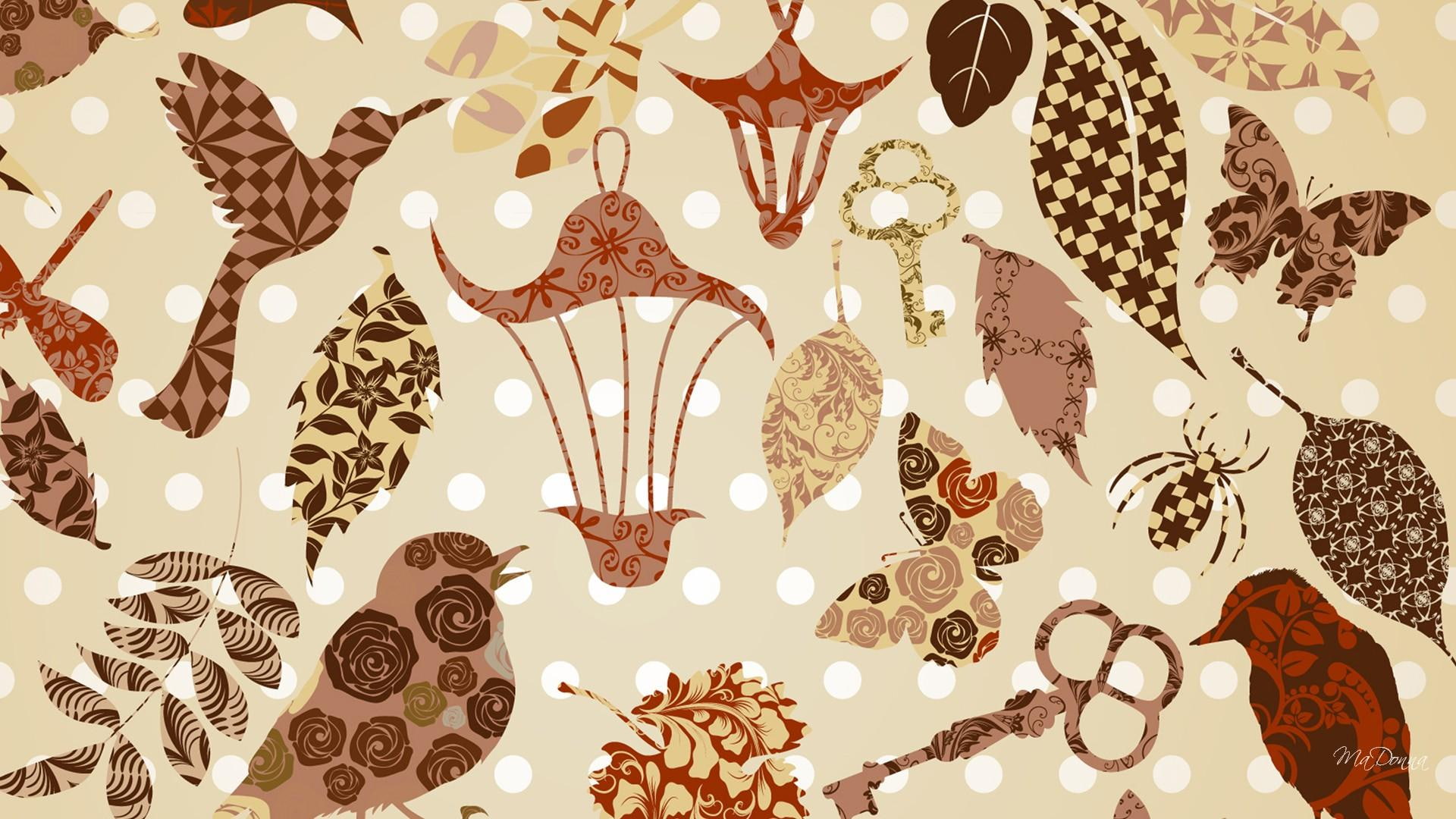 bird cages, 1080P, birds, brown, nature, quilt, patterns, red, butterfly, browns, abstract, vintage, textile, papillon, keys, fall, black, drag, HD Wallpaper