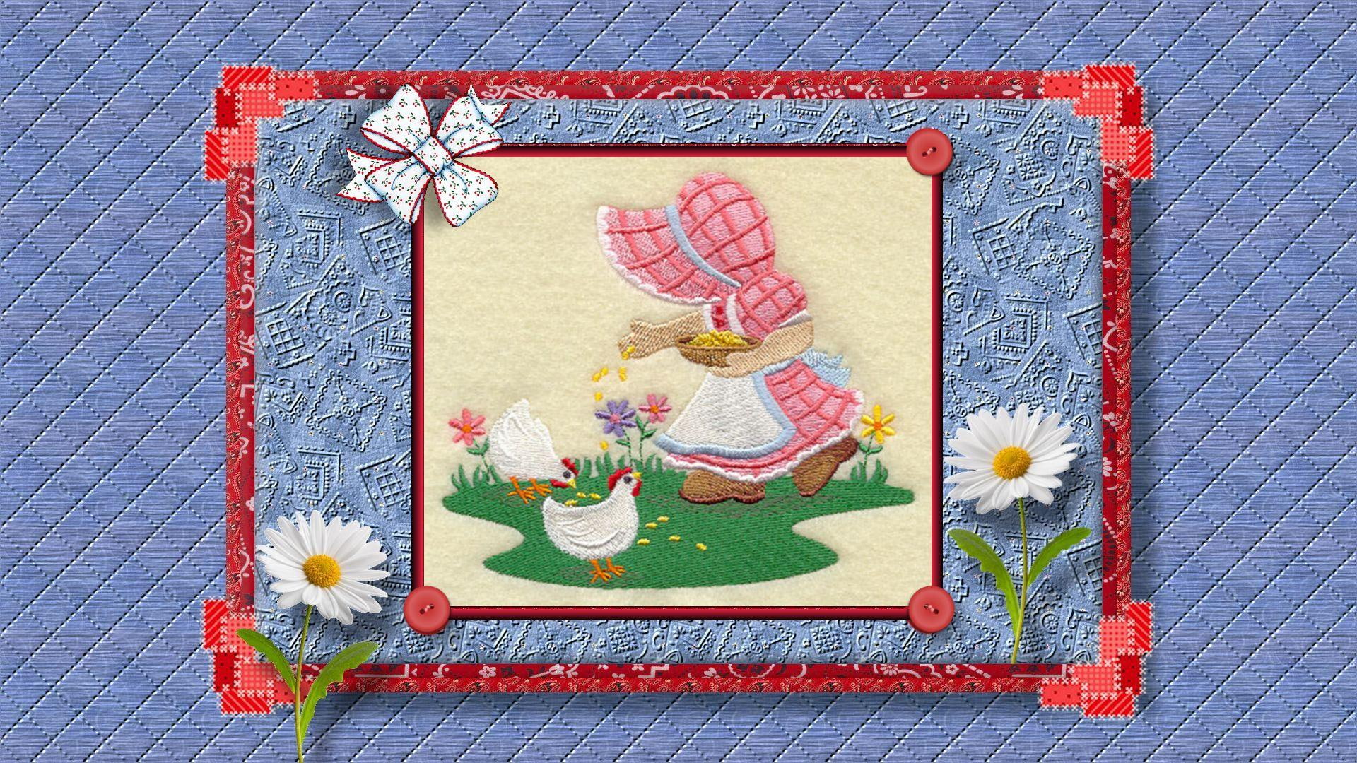 3d and abstract, girl, quilt, sun bonnet, daisy, 1080P, m, country, HD Wallpaper