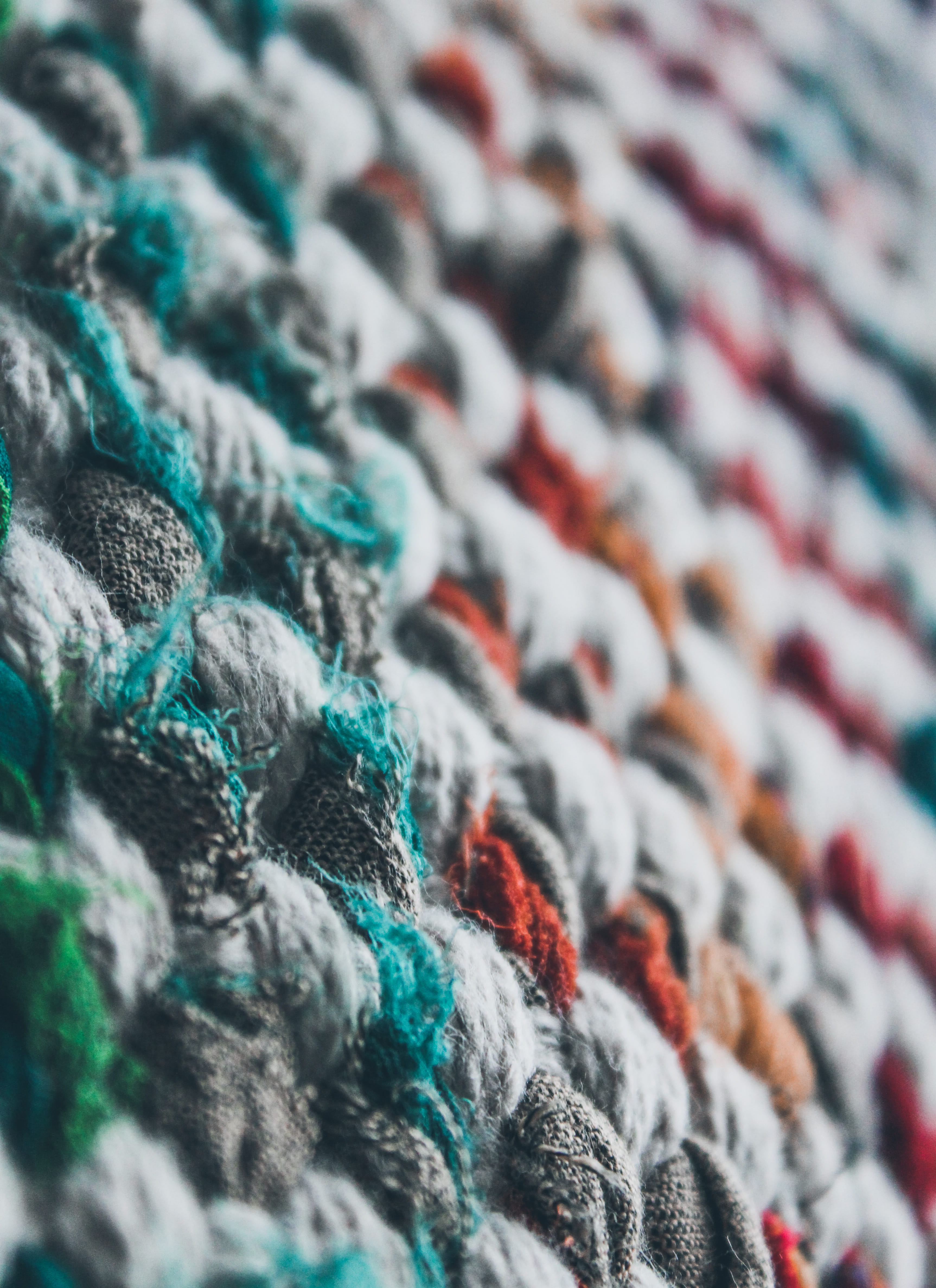 wool, knitting, pattern, crowd, in a row, art and craft, knot, tie, blanket, pillow, cushion, multi colored, embroidery, selective focus, close-up, textile, Phone HD Wallpaper