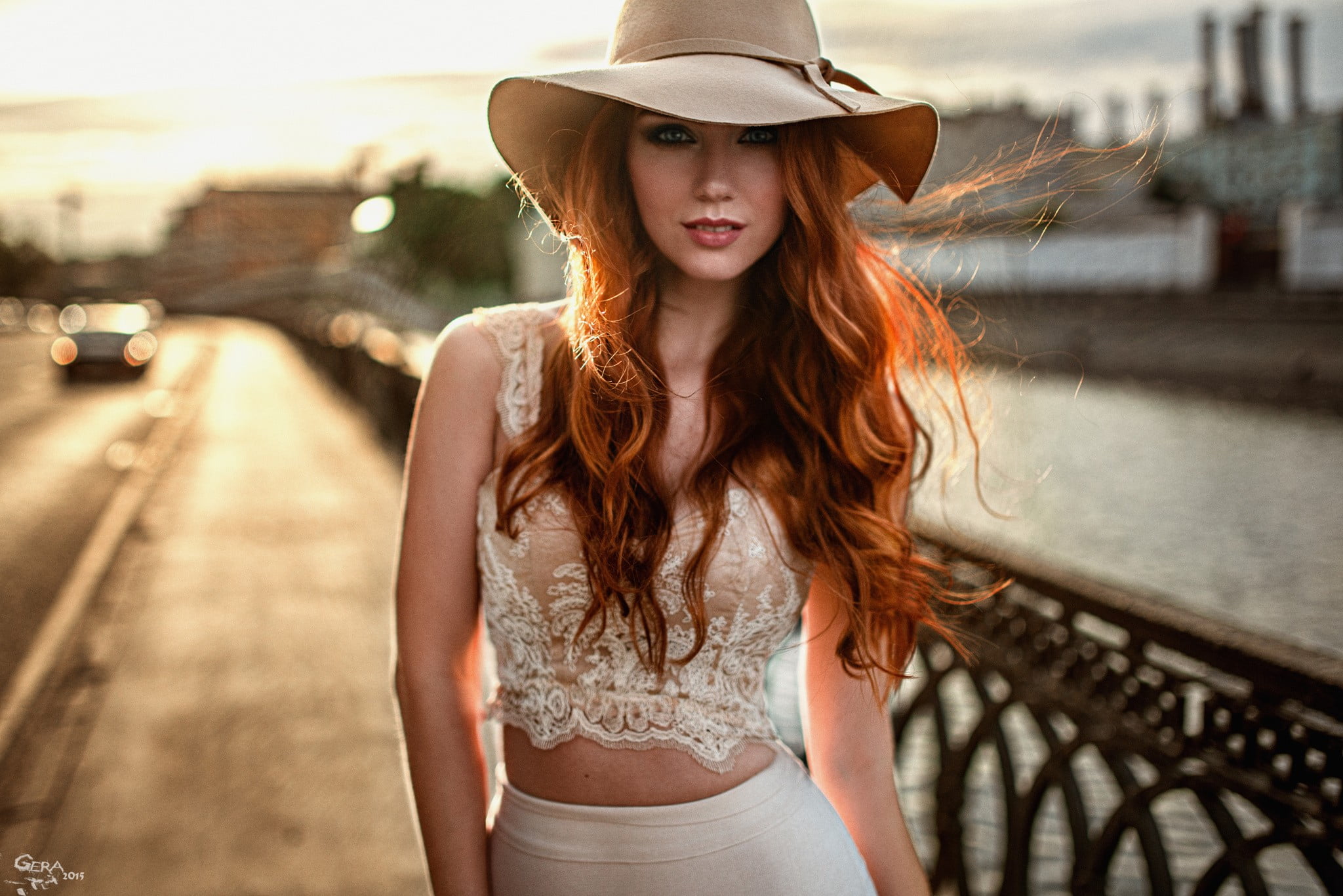 hat, Georgy Chernyadyev, women, model, millinery, redhead, 1080P, blue eyes, HD Wallpaper