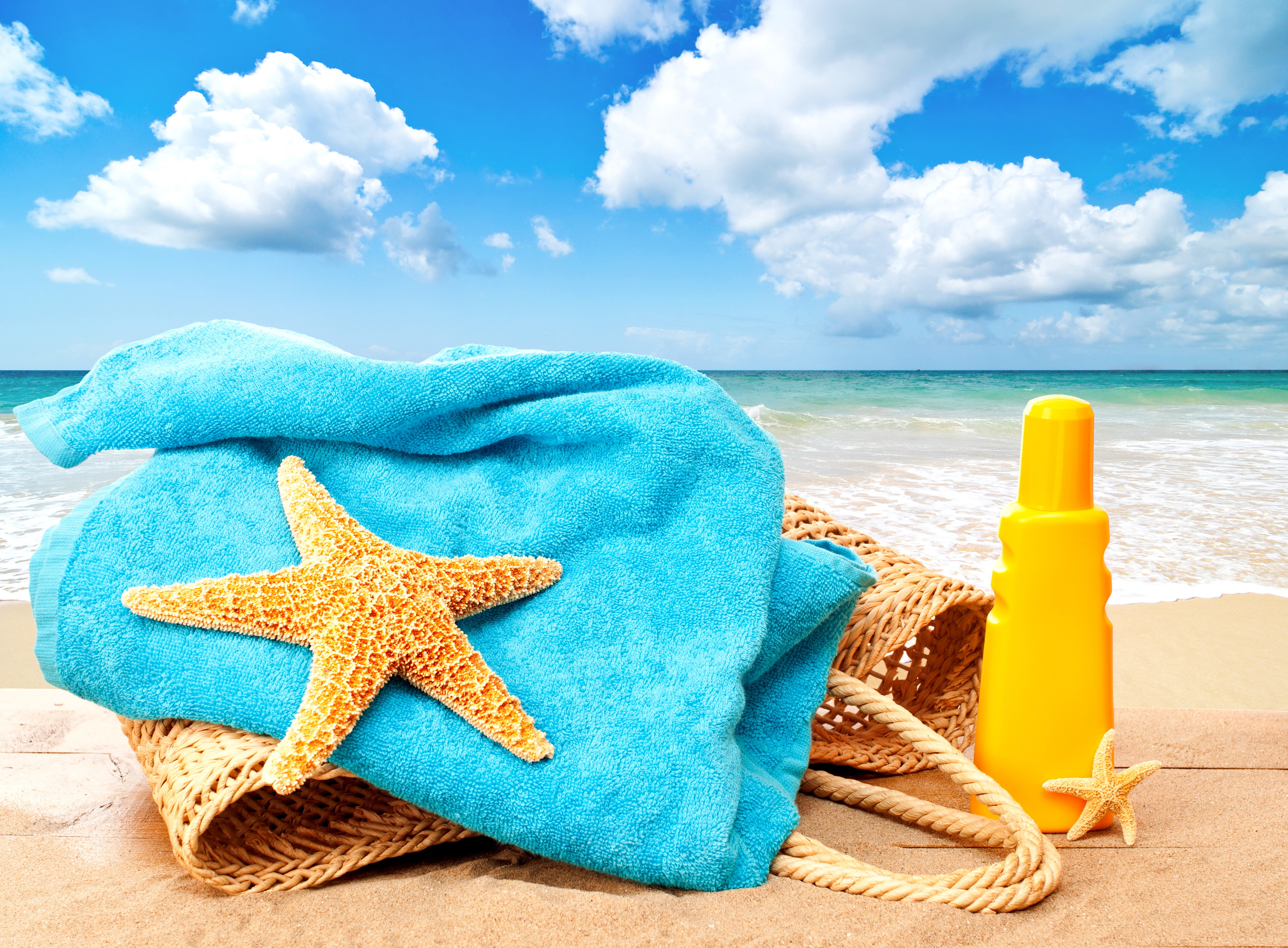 cloud - sky, seascape, starfish, tropical Climate, sunlight, vacations, travel Destinations, accessories, star, land, idyllic, tranquil Scene, turquoise colored, HD Wallpaper