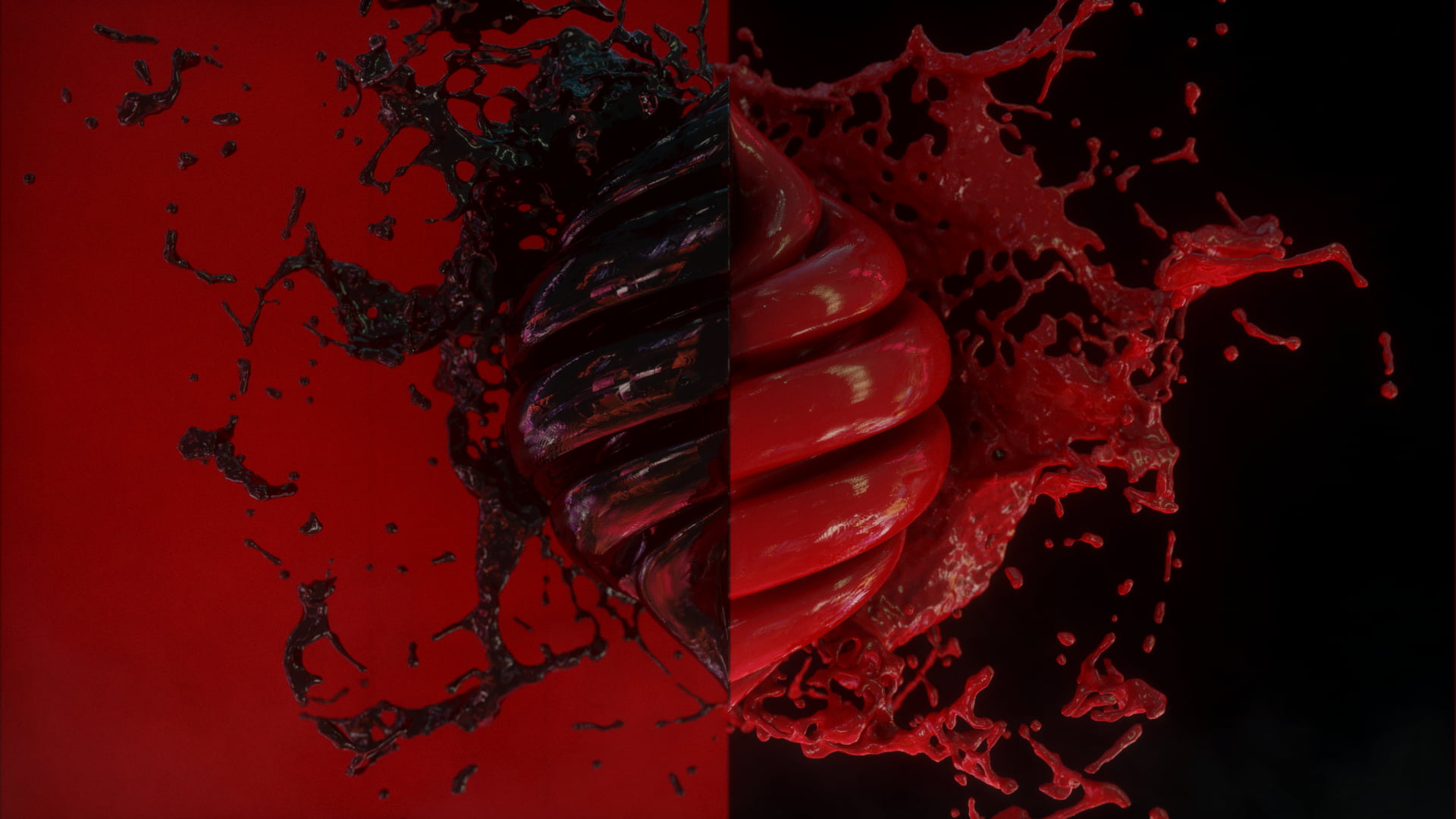 hive, 1080P, red, Twist, 3D Abstract, black, abstract, split, splashes, HD Wallpaper