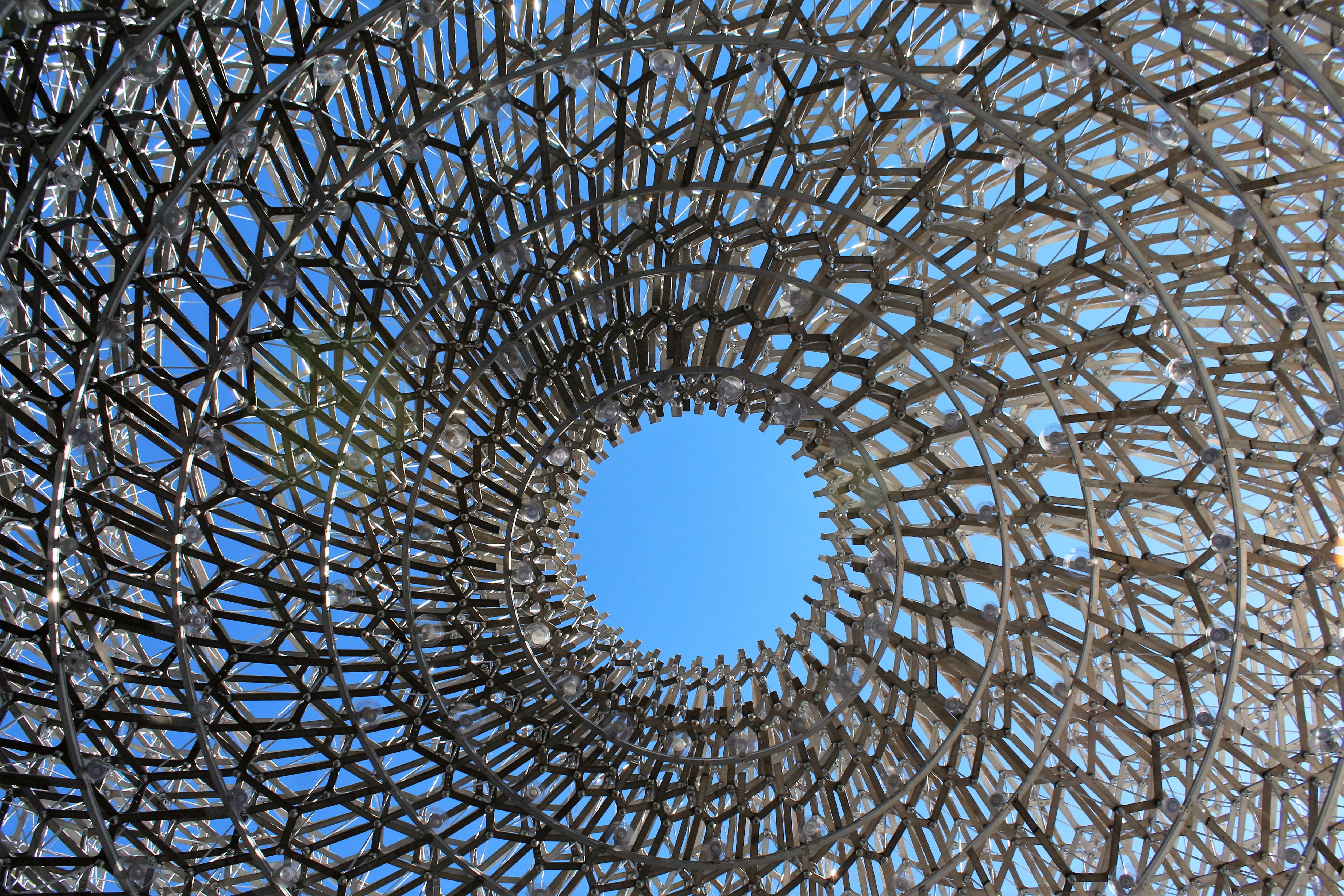 sunlight, design, nature, sky, kew gardens, concentric, built structure, complexity, geometric shape, metal, low angle view, architecture, Psychedelic, HD Wallpaper